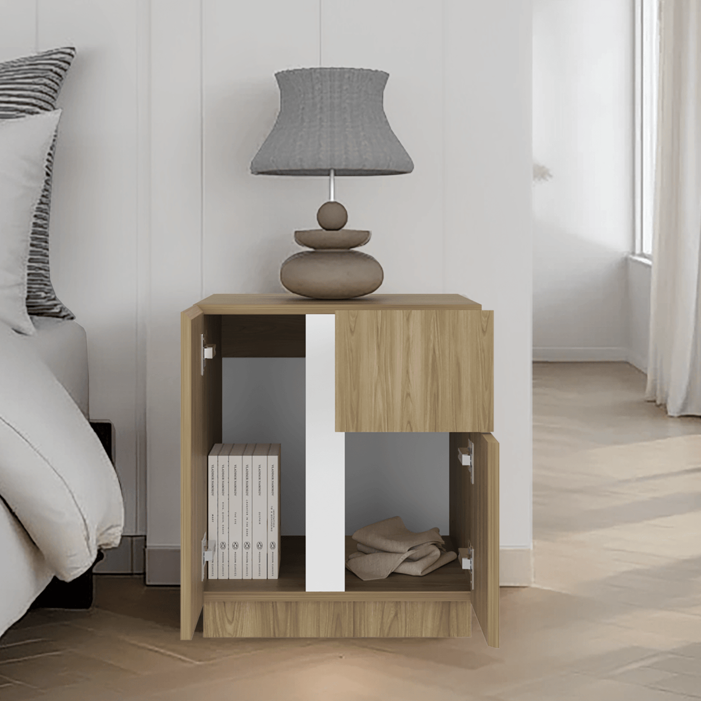 Mesa De Noche Carmi 52X45X40 Rta Fresno Blanco
