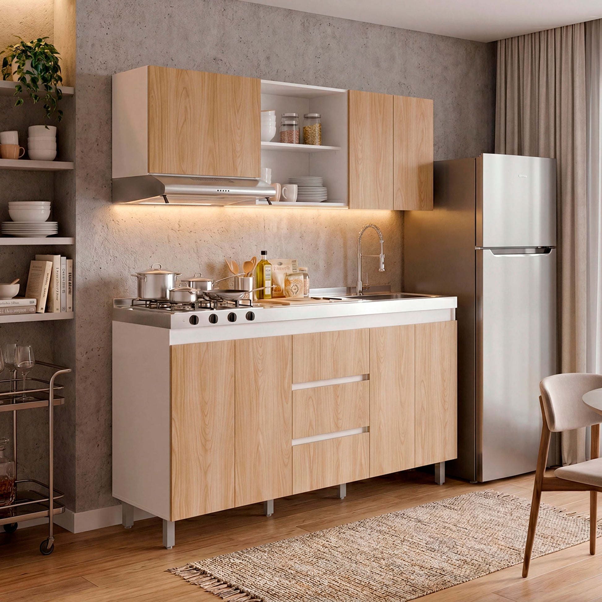 Cocina Boreal Derecha 210X180X50 Rta Blanco Fresno