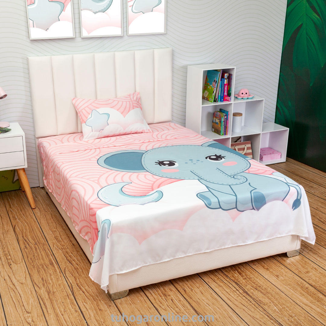 Sábanas Infantil Microfibra Suavizada Linea Zoo Elefante Y Luna