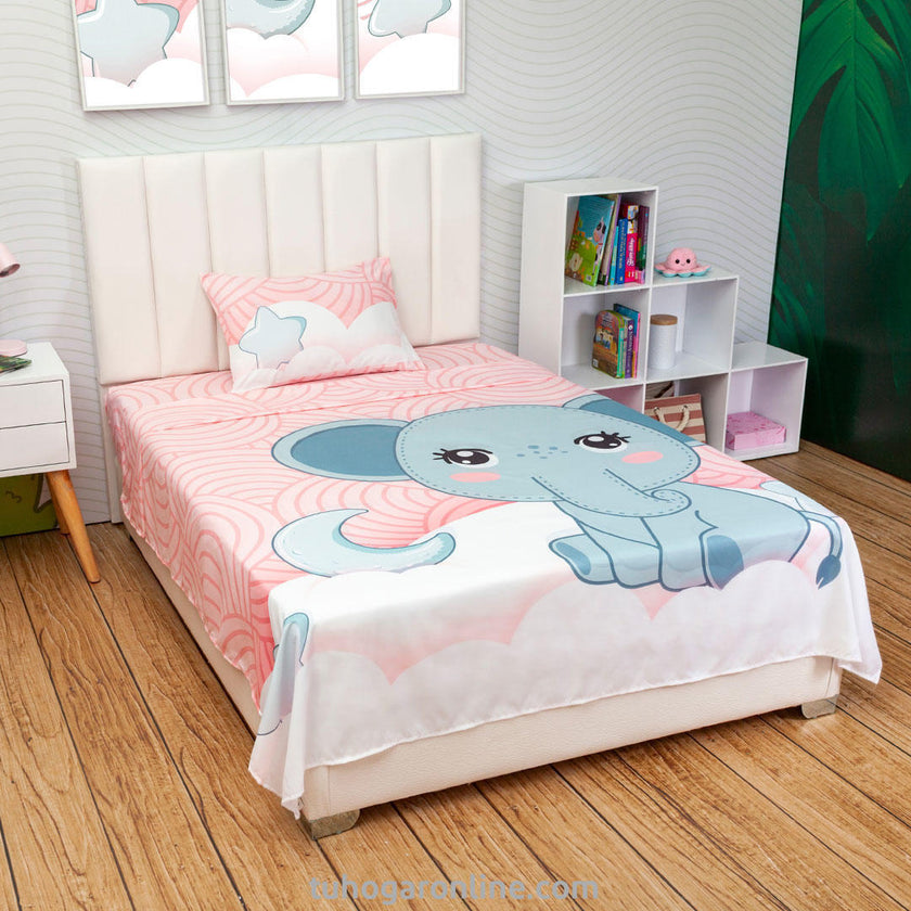 Sábanas Infantil Microfibra Suavizada Linea Zoo Elefante Y Luna
