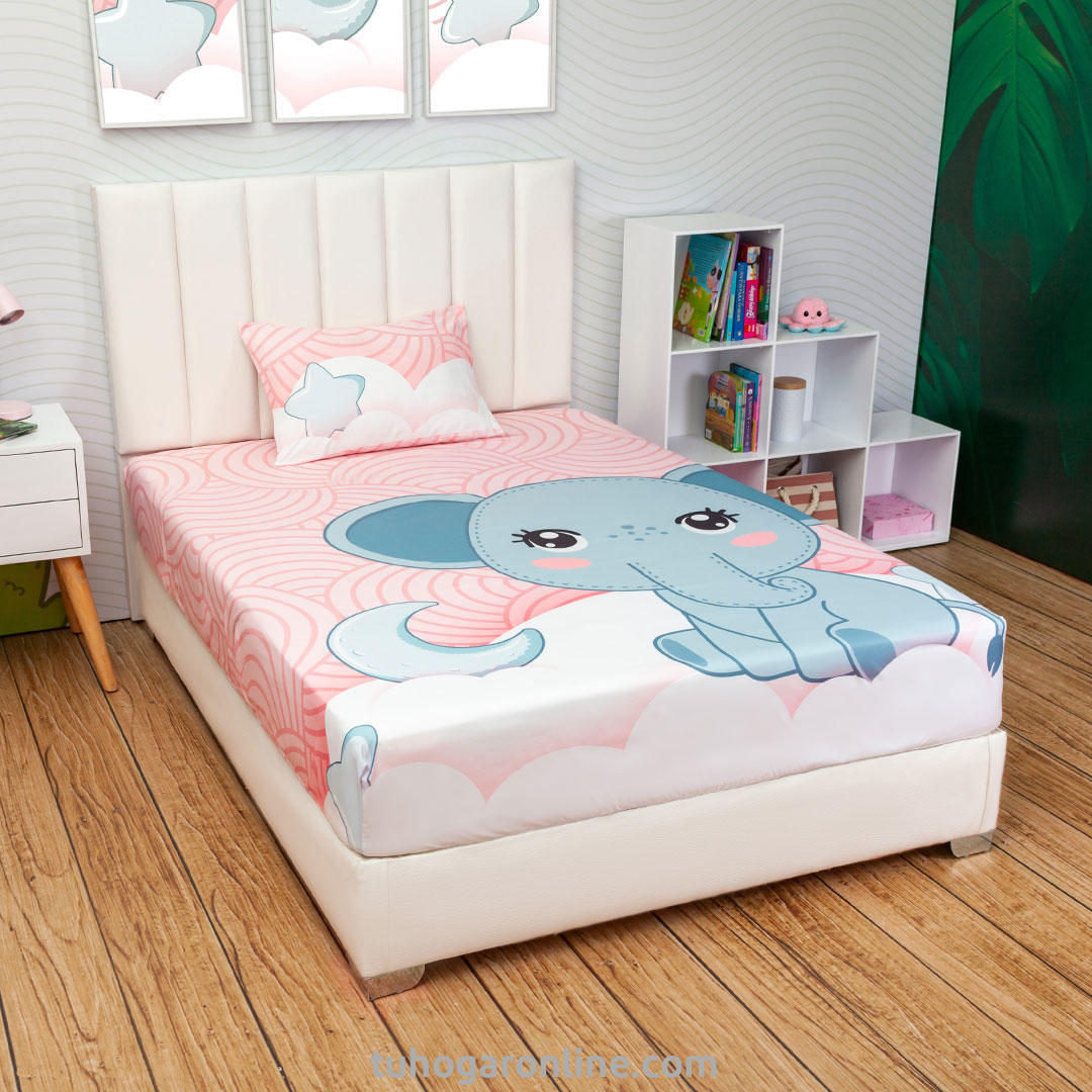 Sábanas Infantil Microfibra Suavizada Linea Zoo Elefante Y Luna