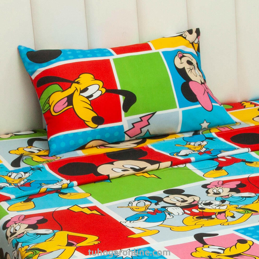 Juego De Sábana Con Cortinas Cama Sencilla Disney Mickey Y Sus Amigos Multicolor Estampados Animados