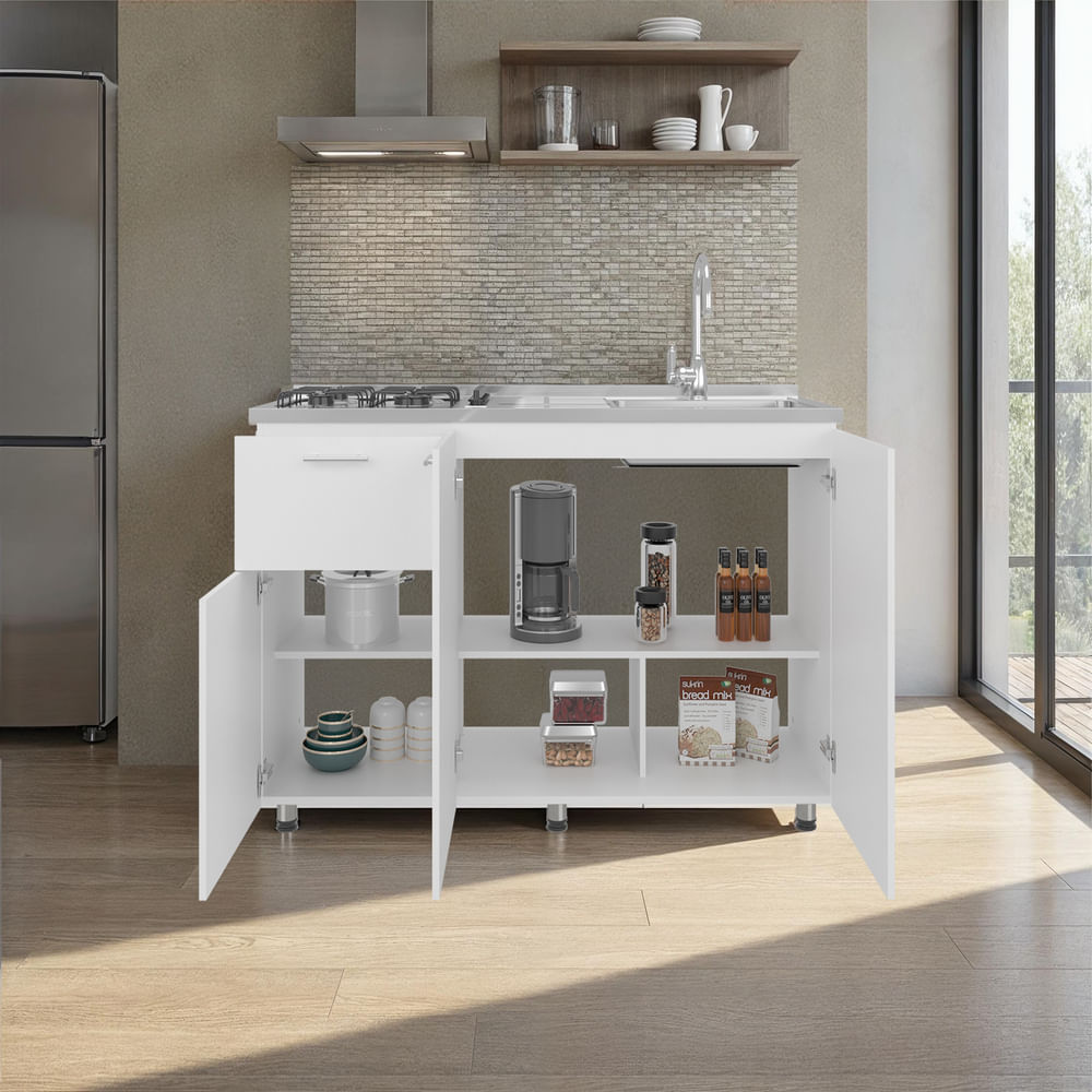 Mueble Inferior Cocina 150 Creta 88X150X40 Blanco Zf