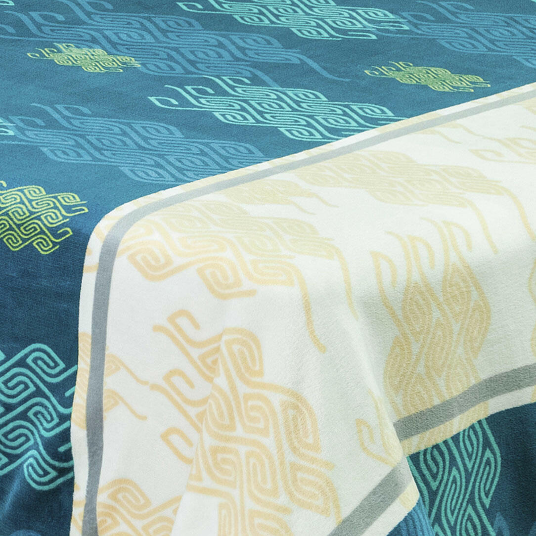 Cobija Ovejera Estampada Azul Amarillo - Beige Figuras Suave