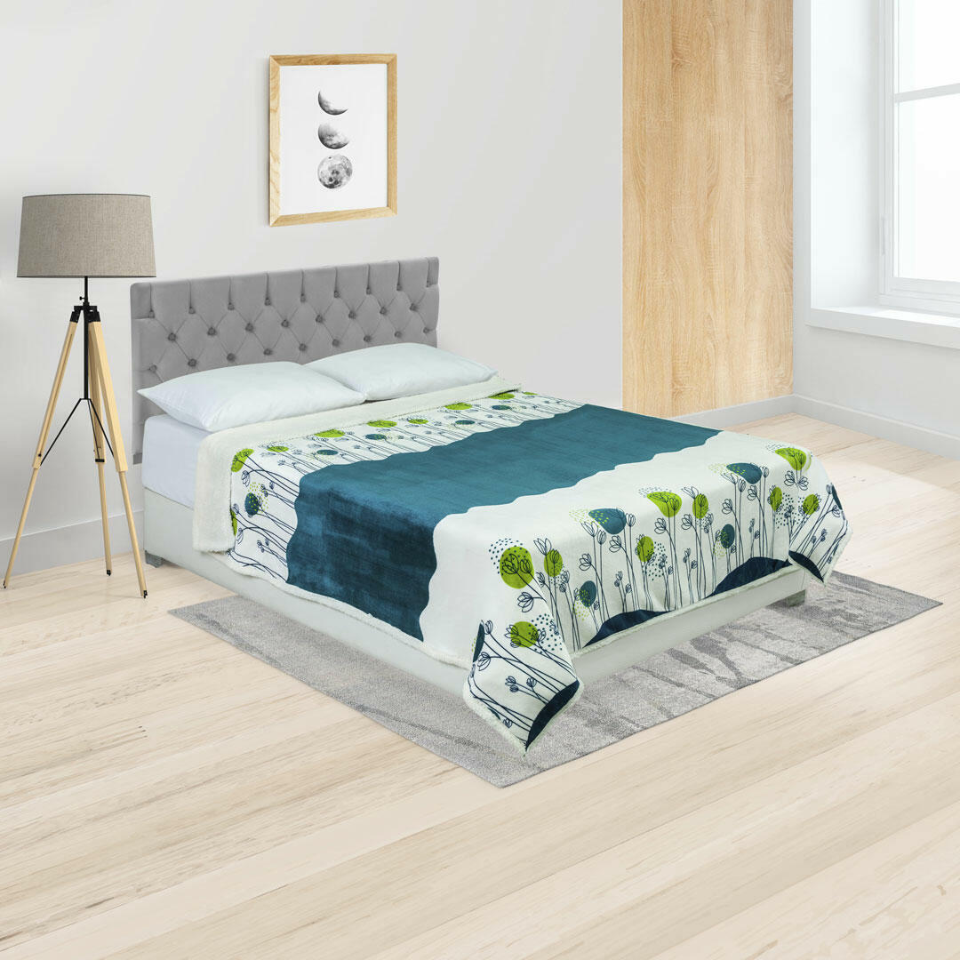 Cobija Ovejera Estampada Blanco Negro - Azul Circulos Suave