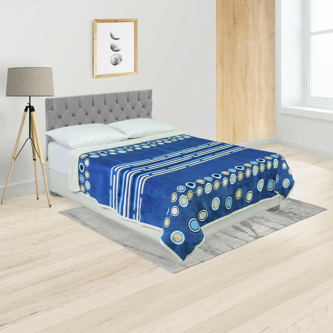 Cobija Ovejera Estampada Azul Beige Círculos Suave