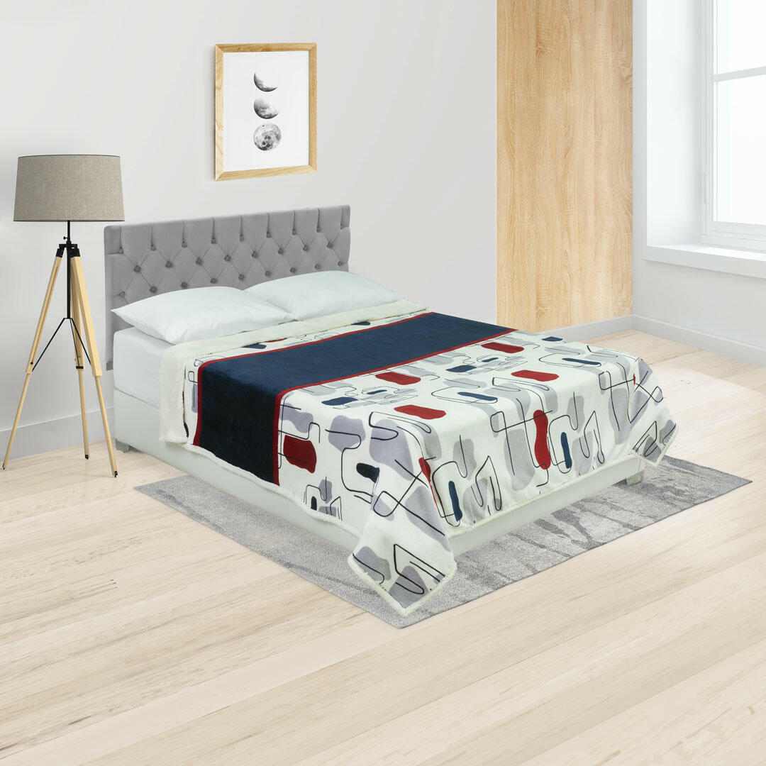 Cobija Ovejera Estampada Blanco Rojo - Gris Figuras Suave