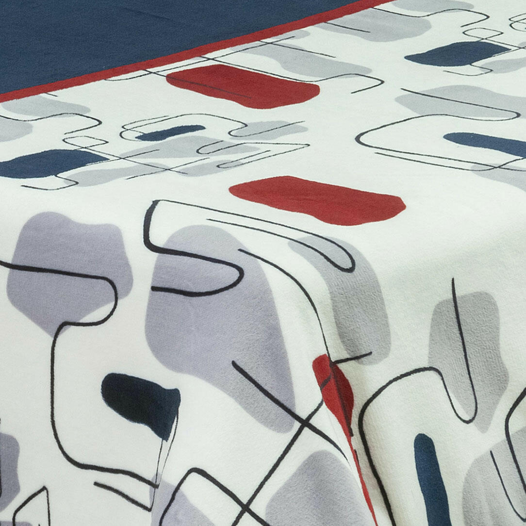 Cobija Ovejera Estampada Blanco Rojo - Gris Figuras Suave