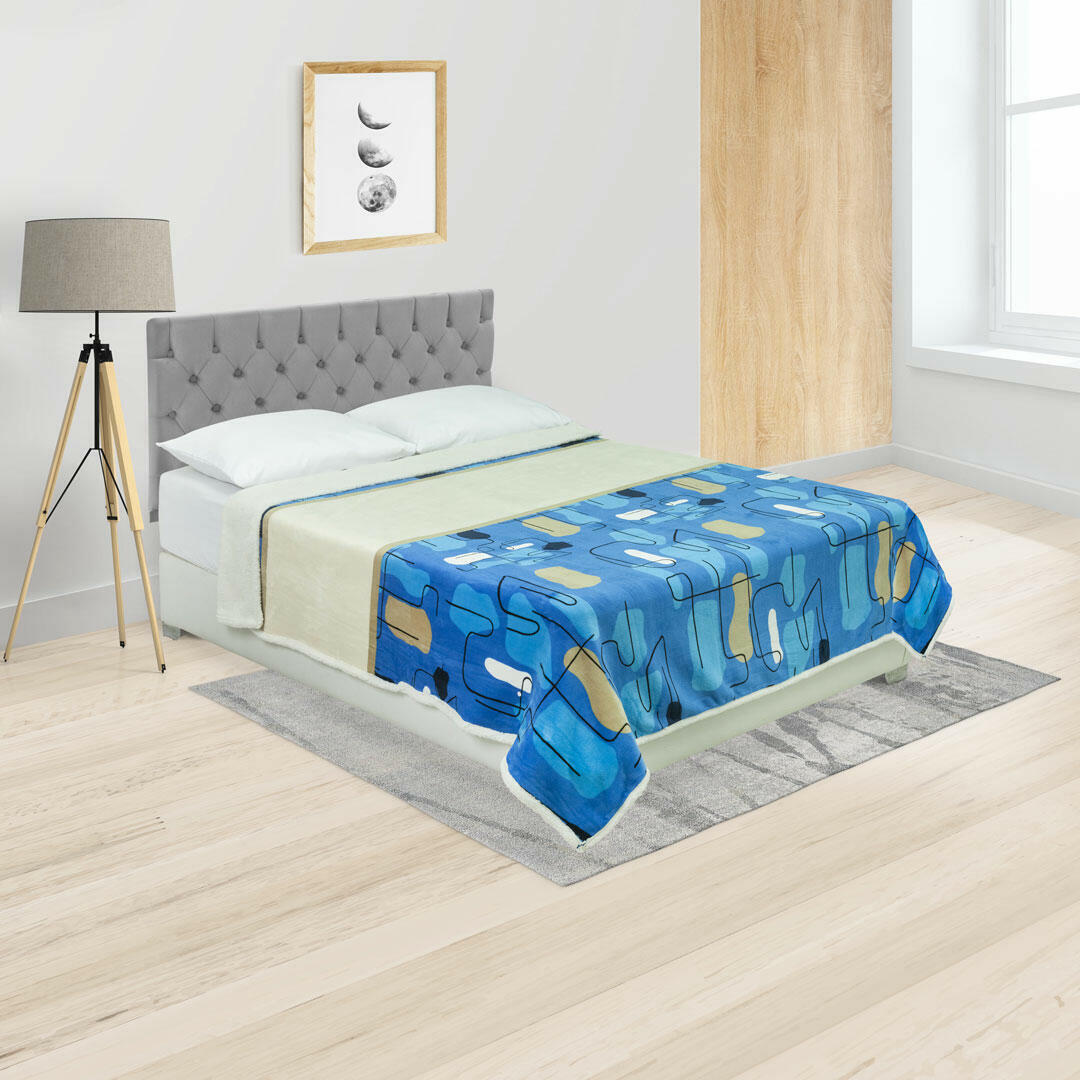 Cobija Ovejera Estampada Azul Beige - Blanca Figuras Suave