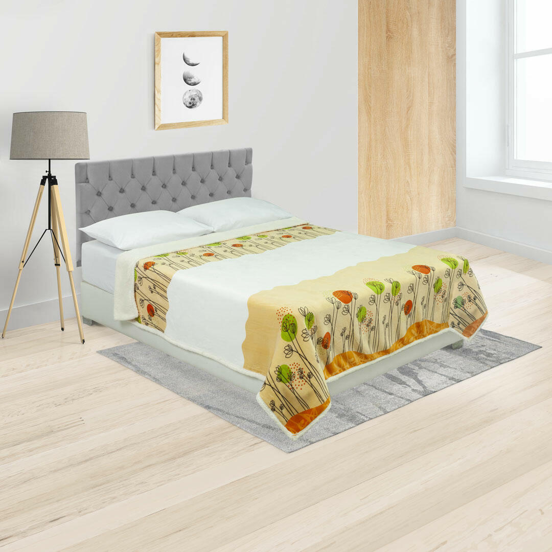 Cobija Ovejera Estampada Crema Verde Circulos Suave