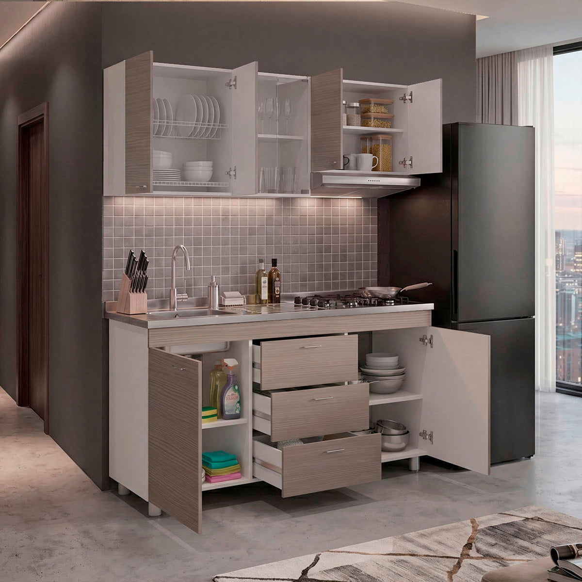 Cocina 150 Lumina Izq 60X150X31 Rta Blanco Positano