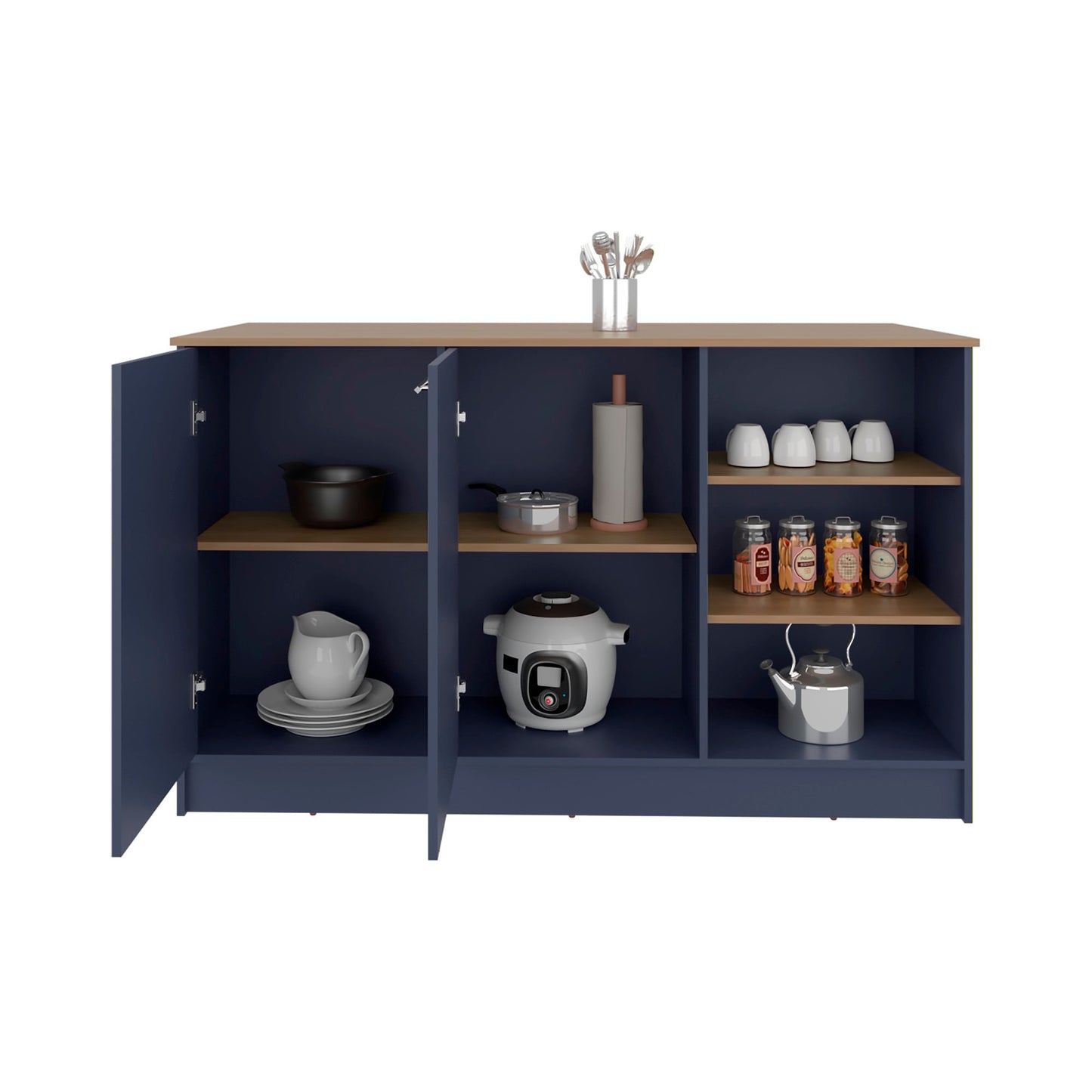 Isla De Cocina Ginger 90X150X67 Rta Azul Fresno Zf