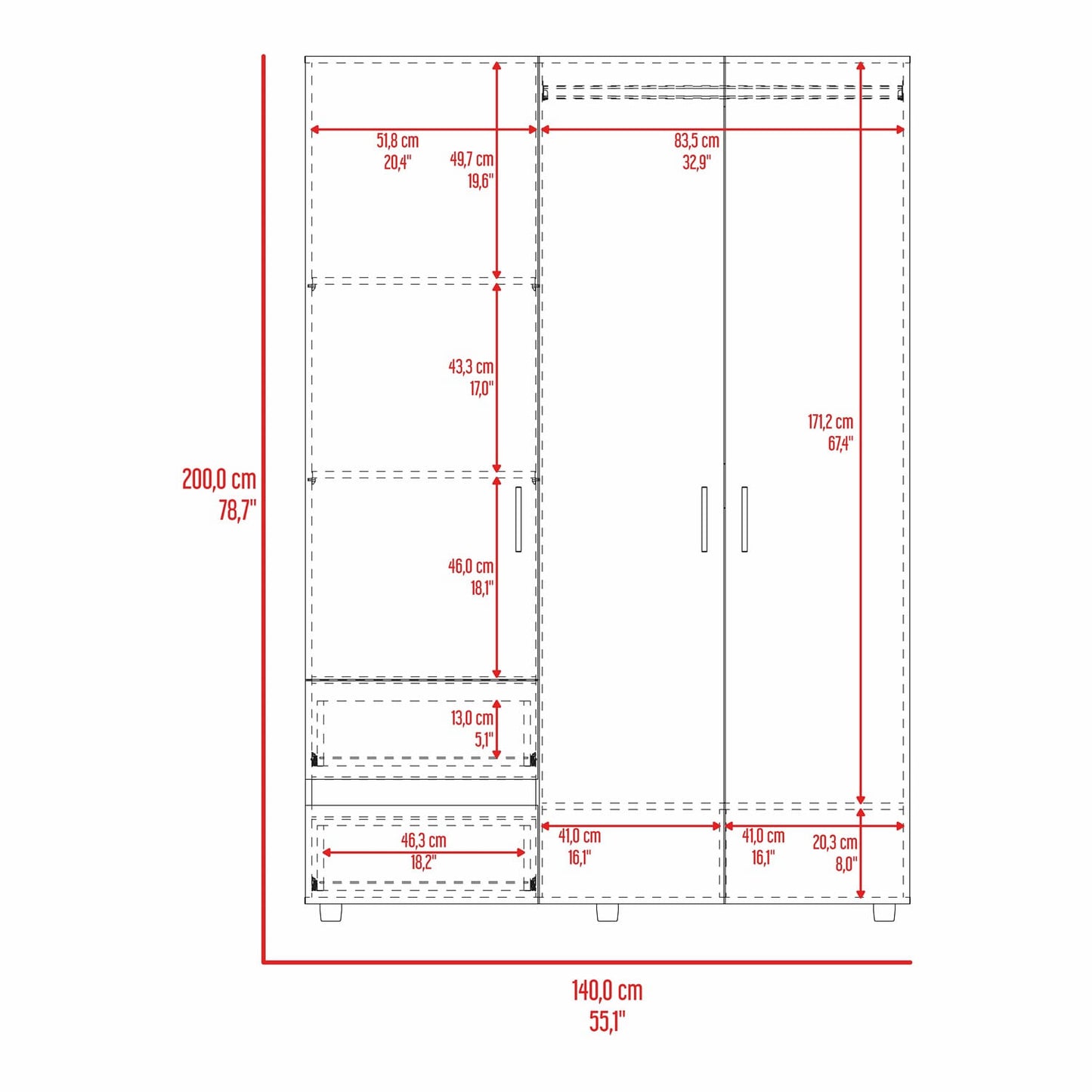 Closet Edmon 200X140X52 Rta Wengue Fresno