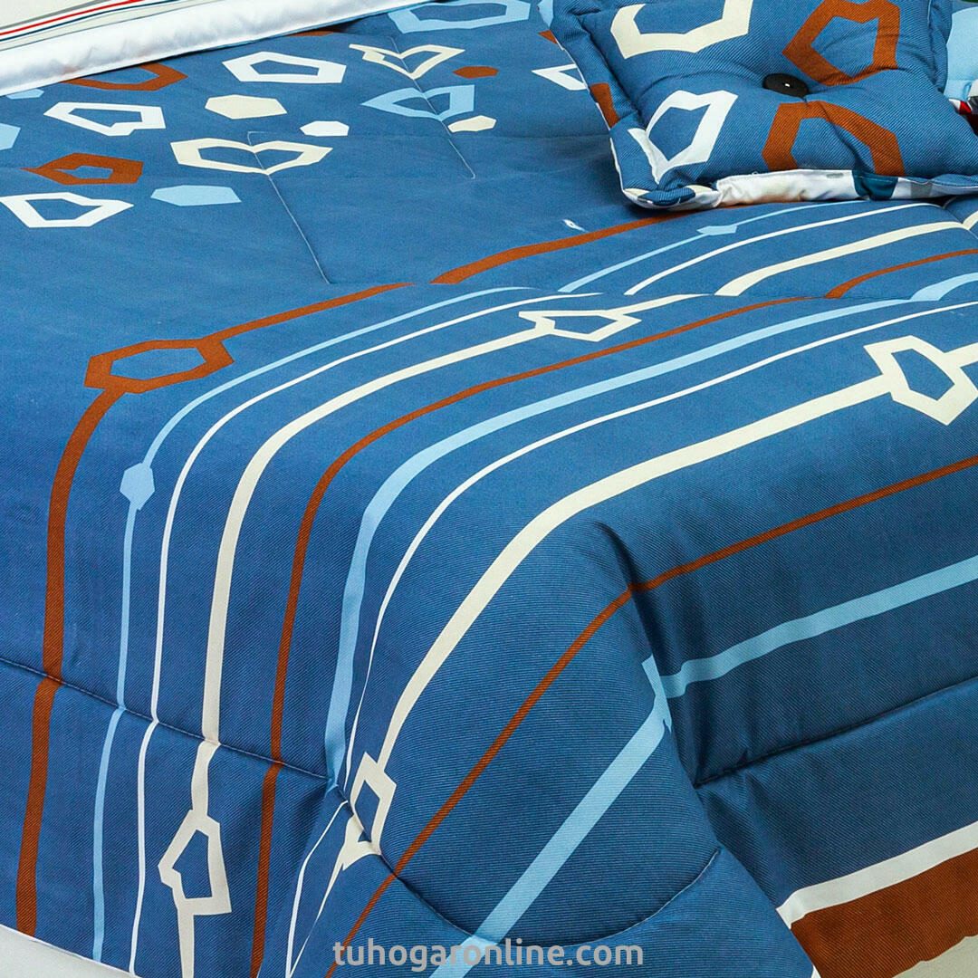Cubrelecho Super Acolchado Azul Cuadros Multiples Esponjoso