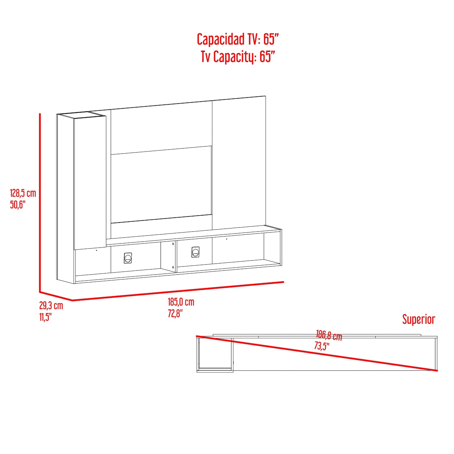 Panel Tv 65 Beta 128X185X29 Rta Wengue Mamba