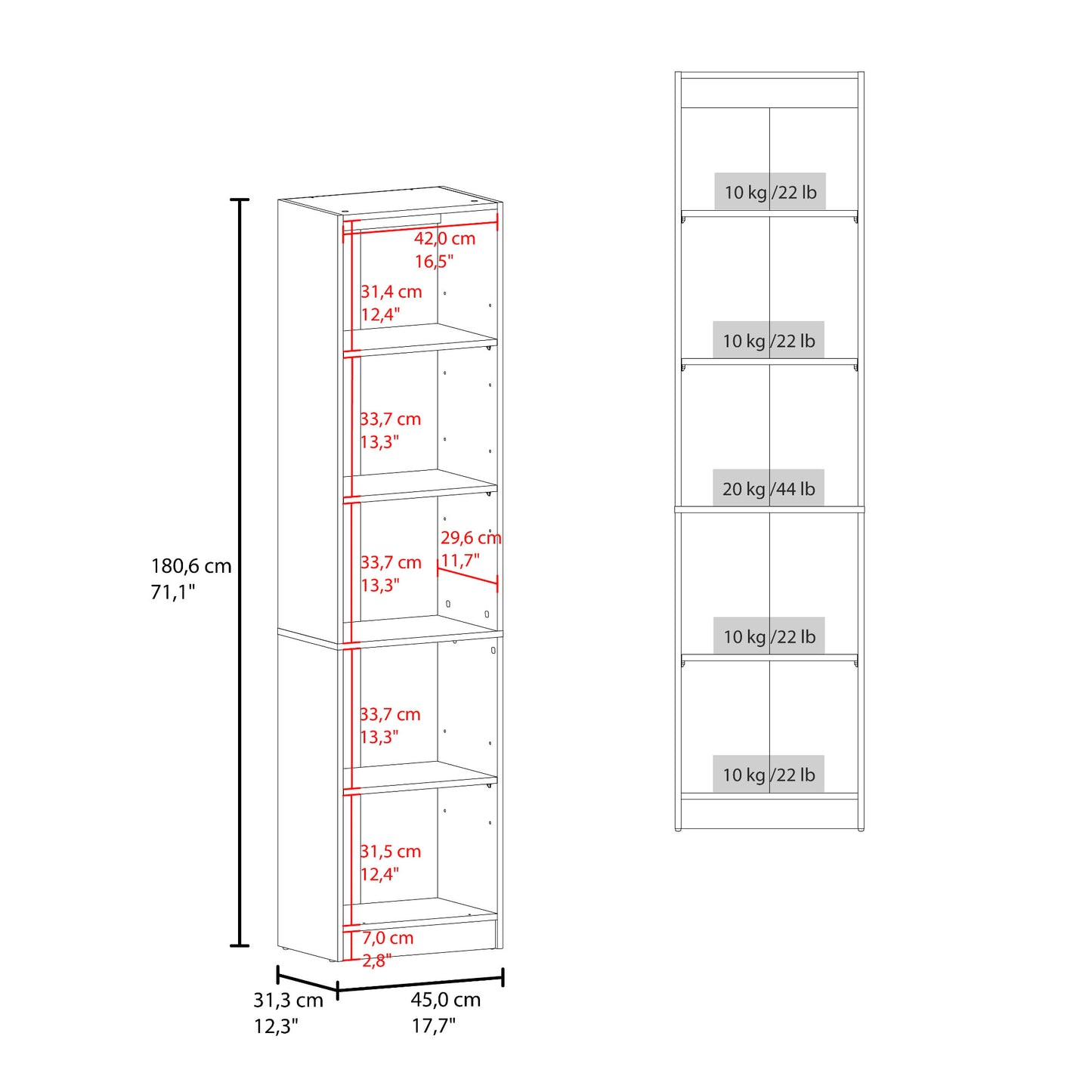 Estante Home E-M5 180X45X31 Rta Plomo Blanco  Zf