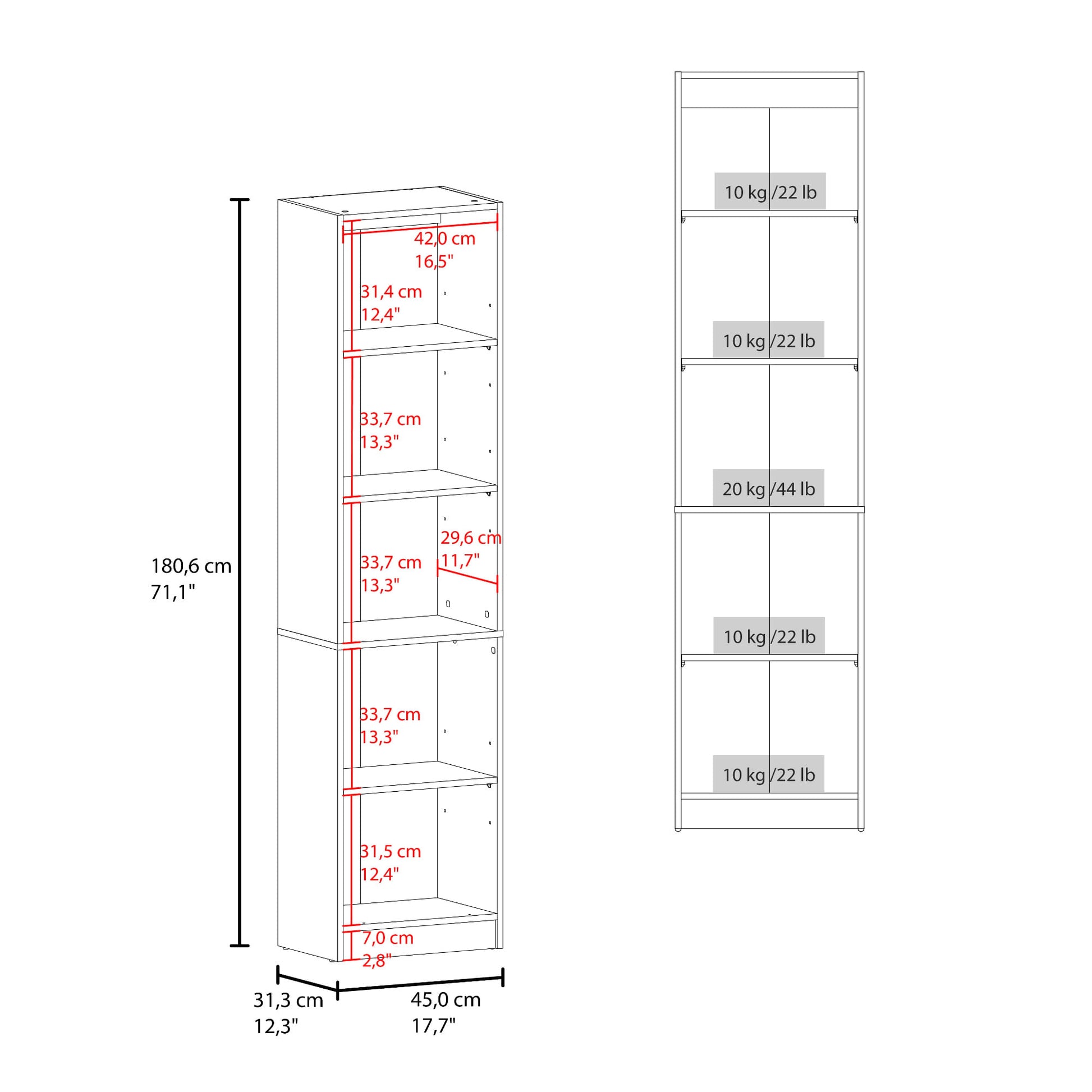 Estante Home E-M5 180X45X31 Rta Plomo Blanco  Zf