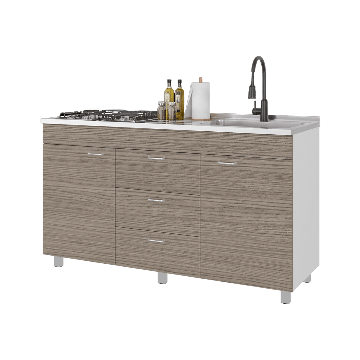 Mueble Inferior De Cocina Der Lumina 84X150X52 Rta Blanco Positano