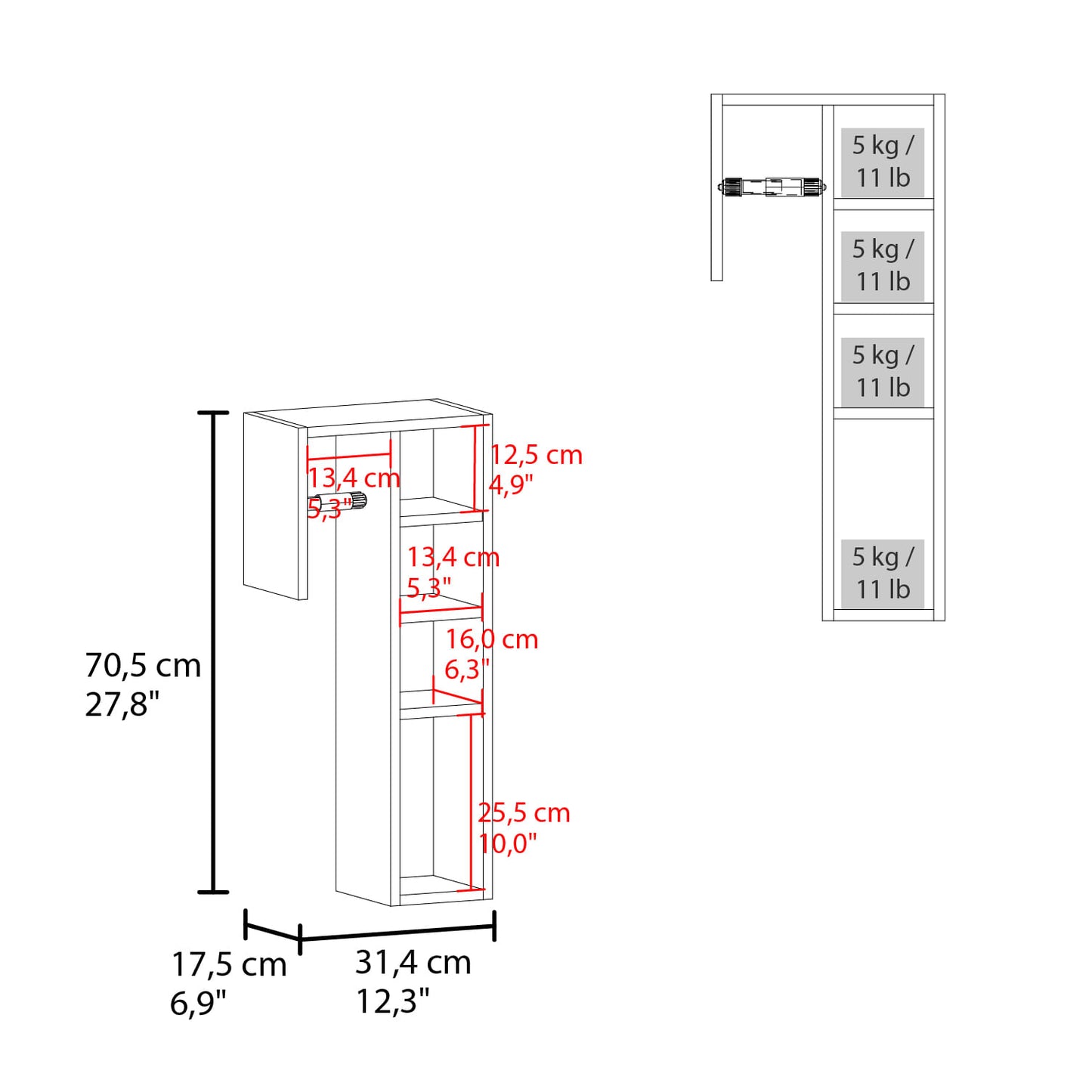 Gabinete Para Papel Higienico Toilet 70X31X17 Rta Blanco Zf