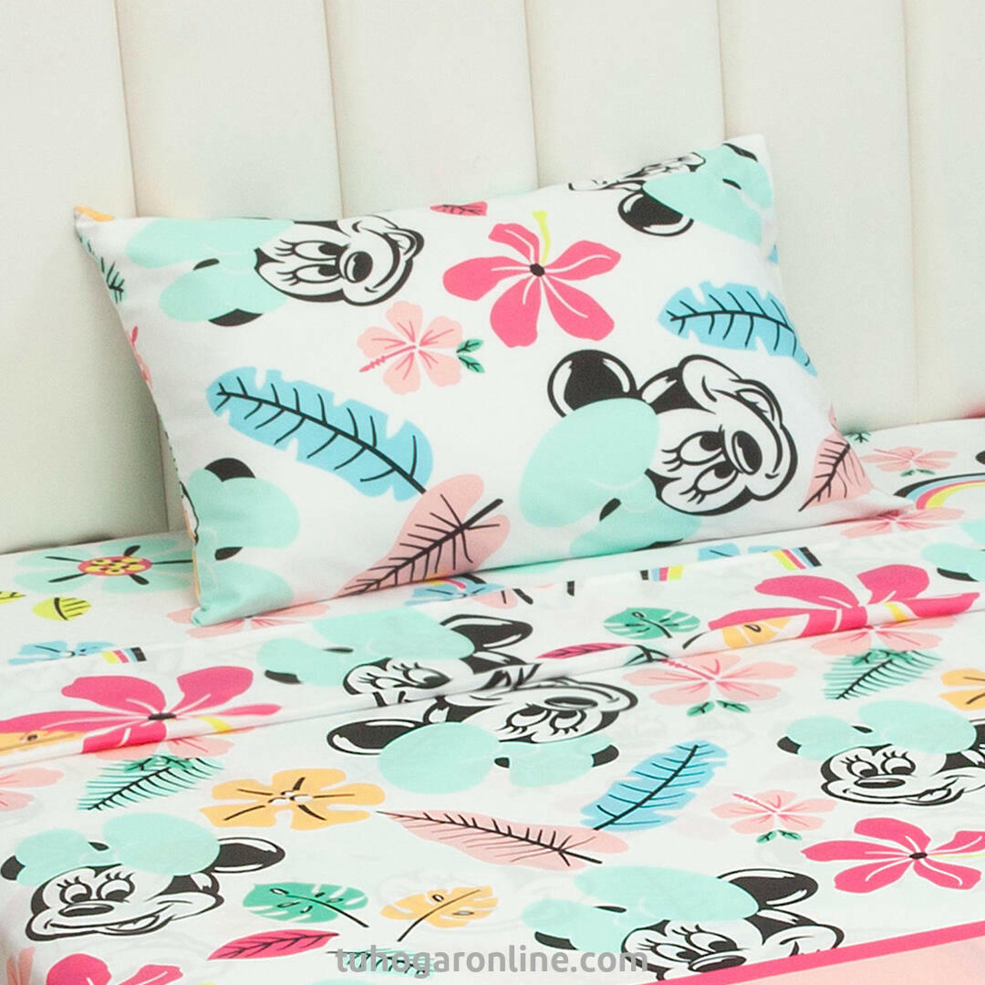 Juego De Sábana Con Cortinas Cama Sencilla Disney Minnie Fucsia Estampados Animados