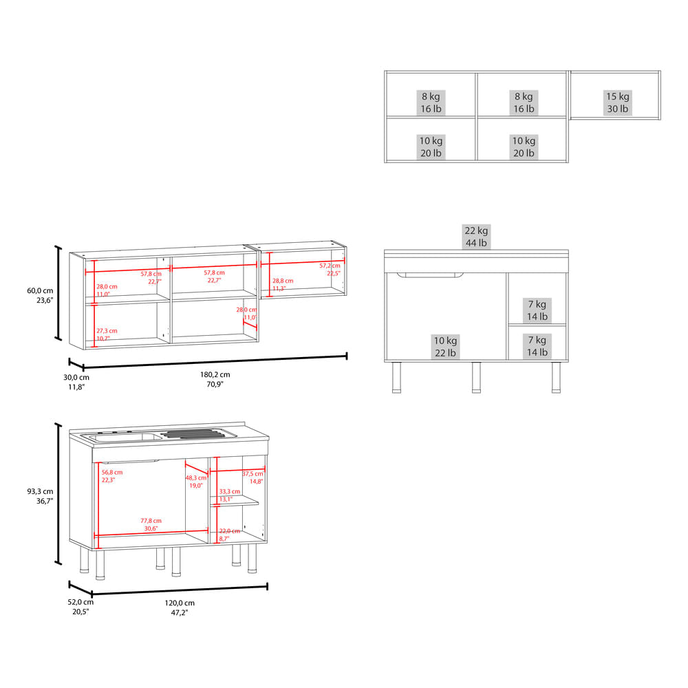 Cocina Oceana Ancho Max 180 Rta Blanco Zf