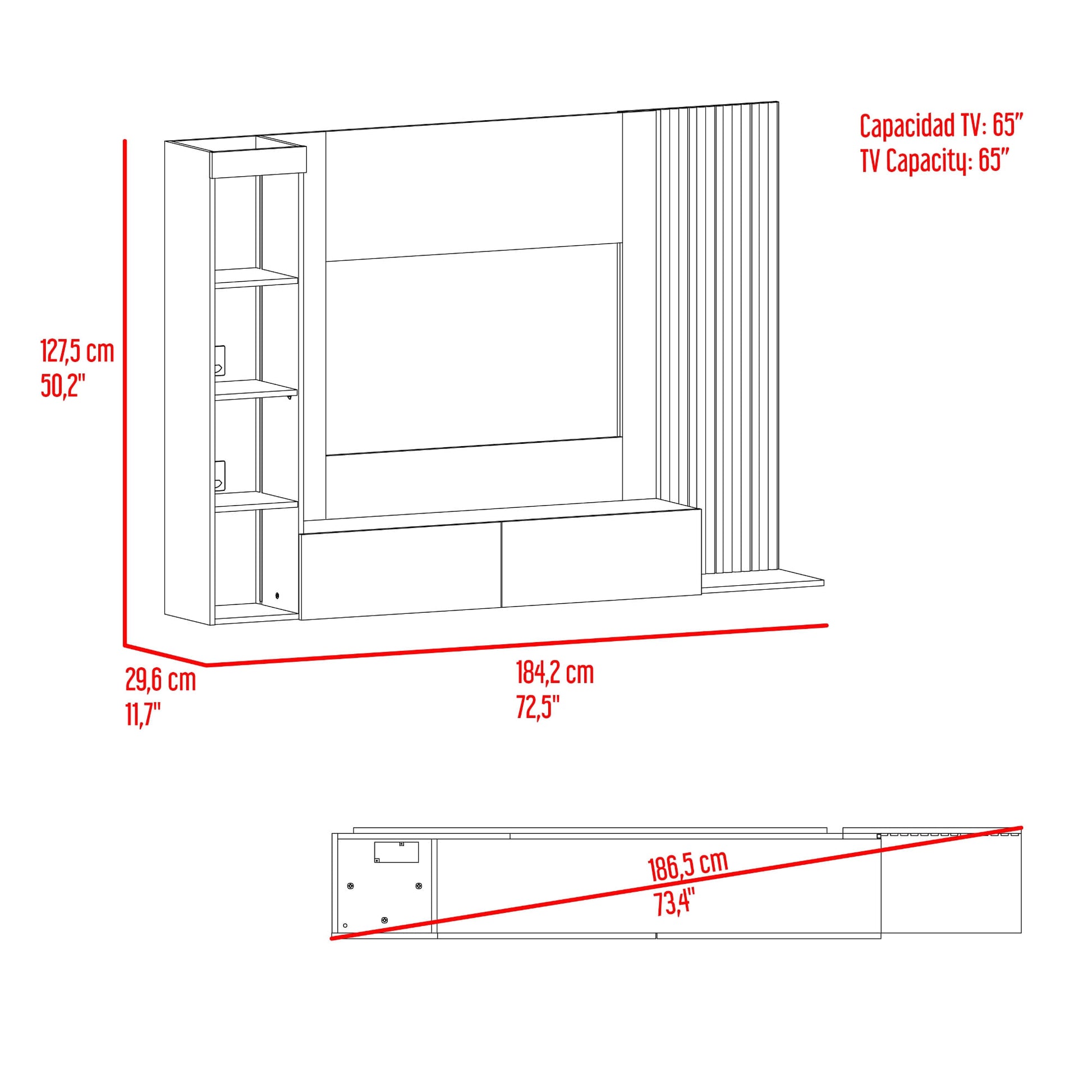 Panel Tv 65 Gamma 127X184X29 Rta Capri Avellana