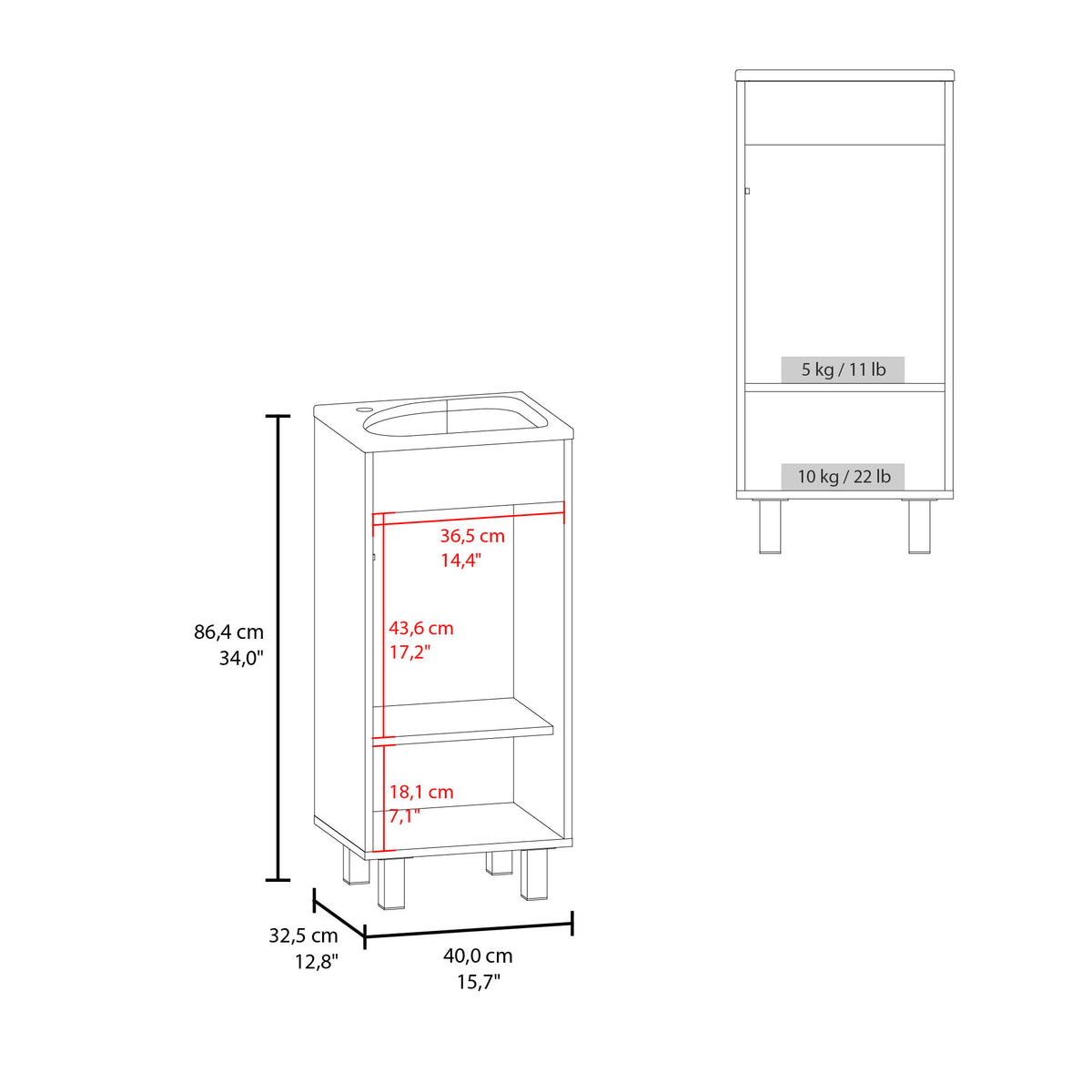 Mueble De Baño A Piso Bethel 40 86X39,6X34,5 Rta Blanco Zf N/A