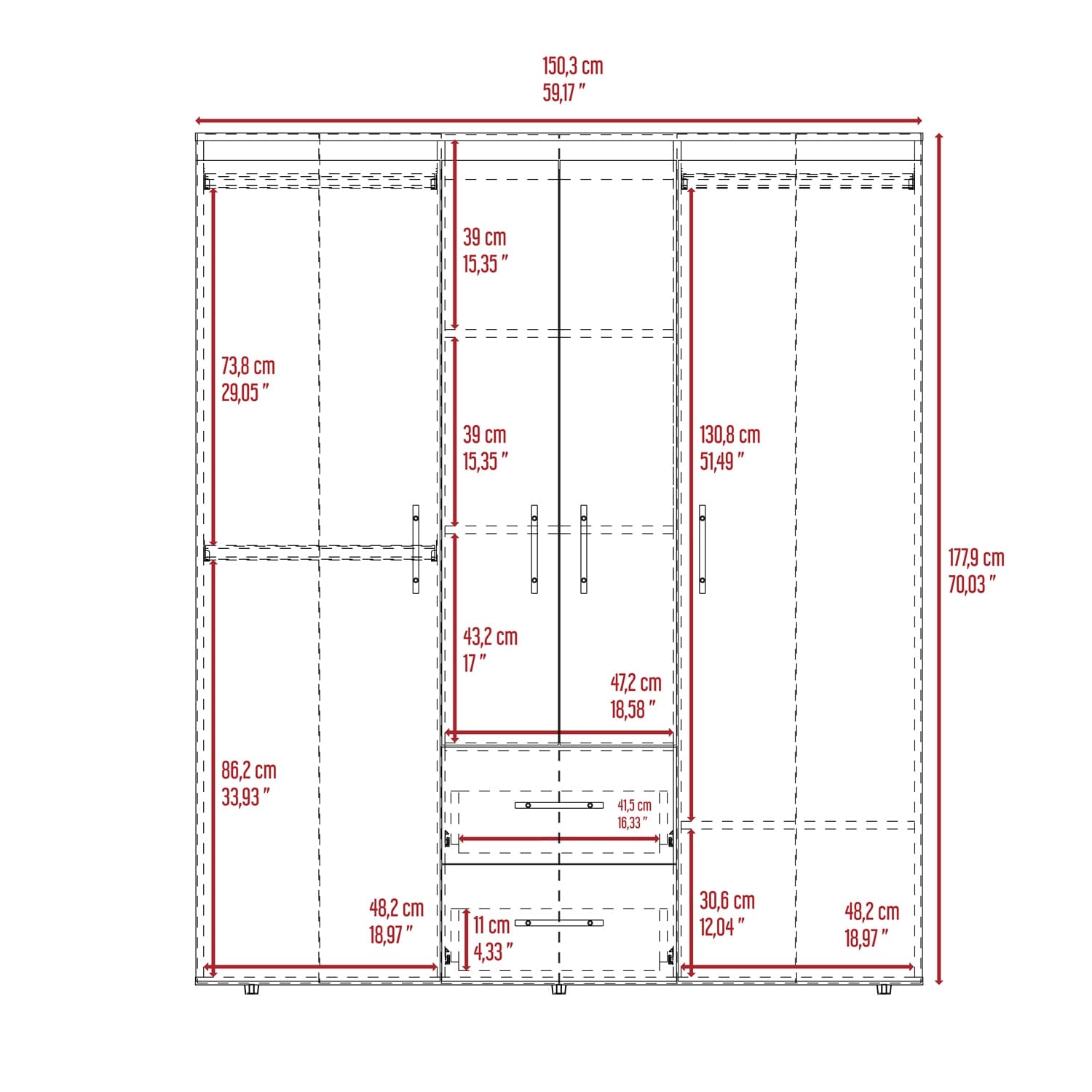 Closet Bariloche Eco 150 177X150X50 Rta Fresno Europeo