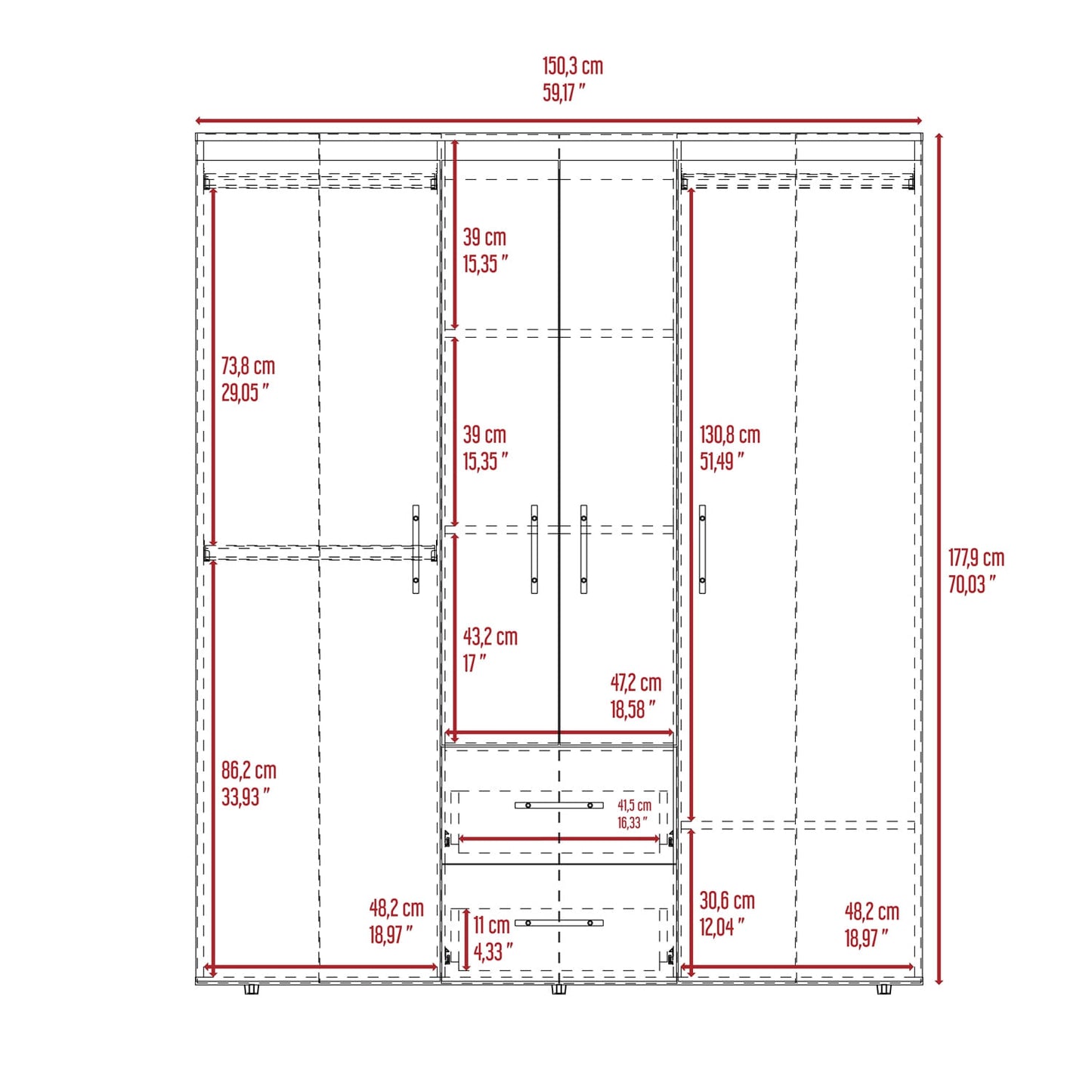 Closet Bariloche Eco 150 177X150X50 Rta Fresno/Blanco Plomo