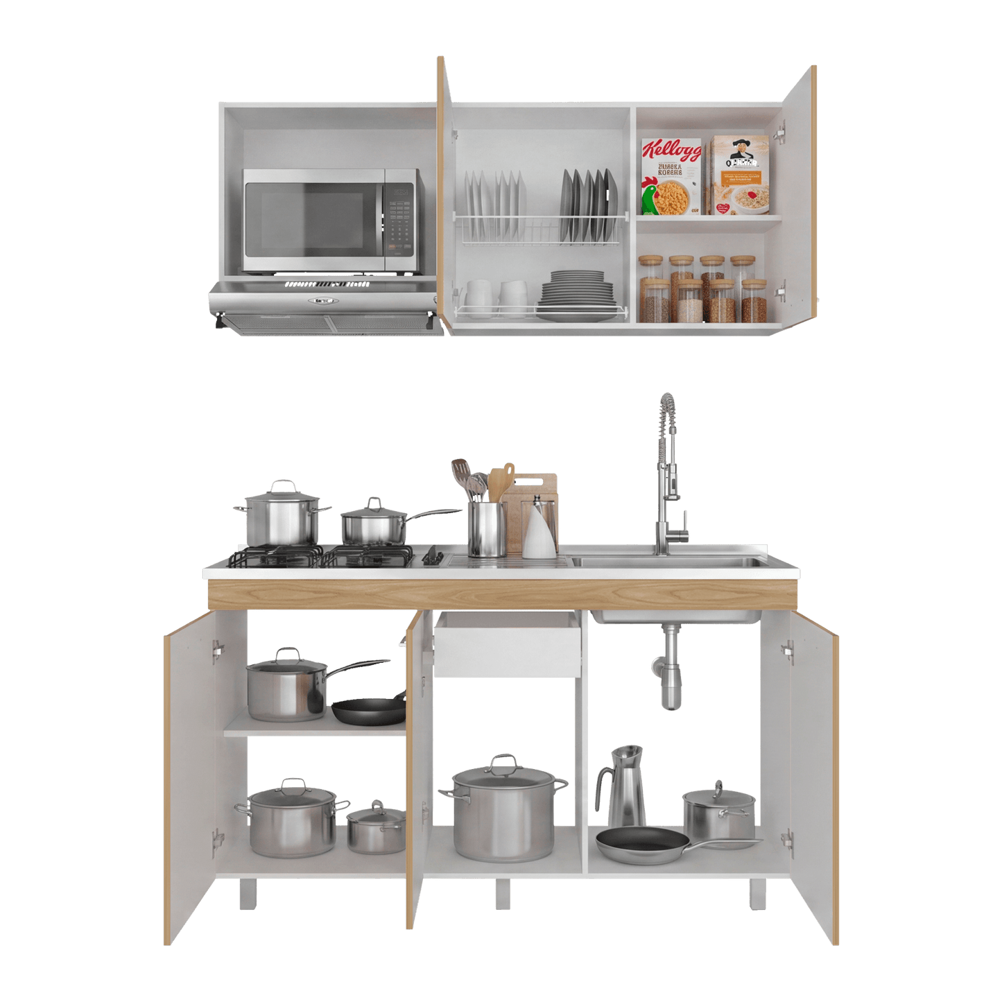 Cocina Miro 150 Derecho 60X150X40 Rta Blanco Fresno