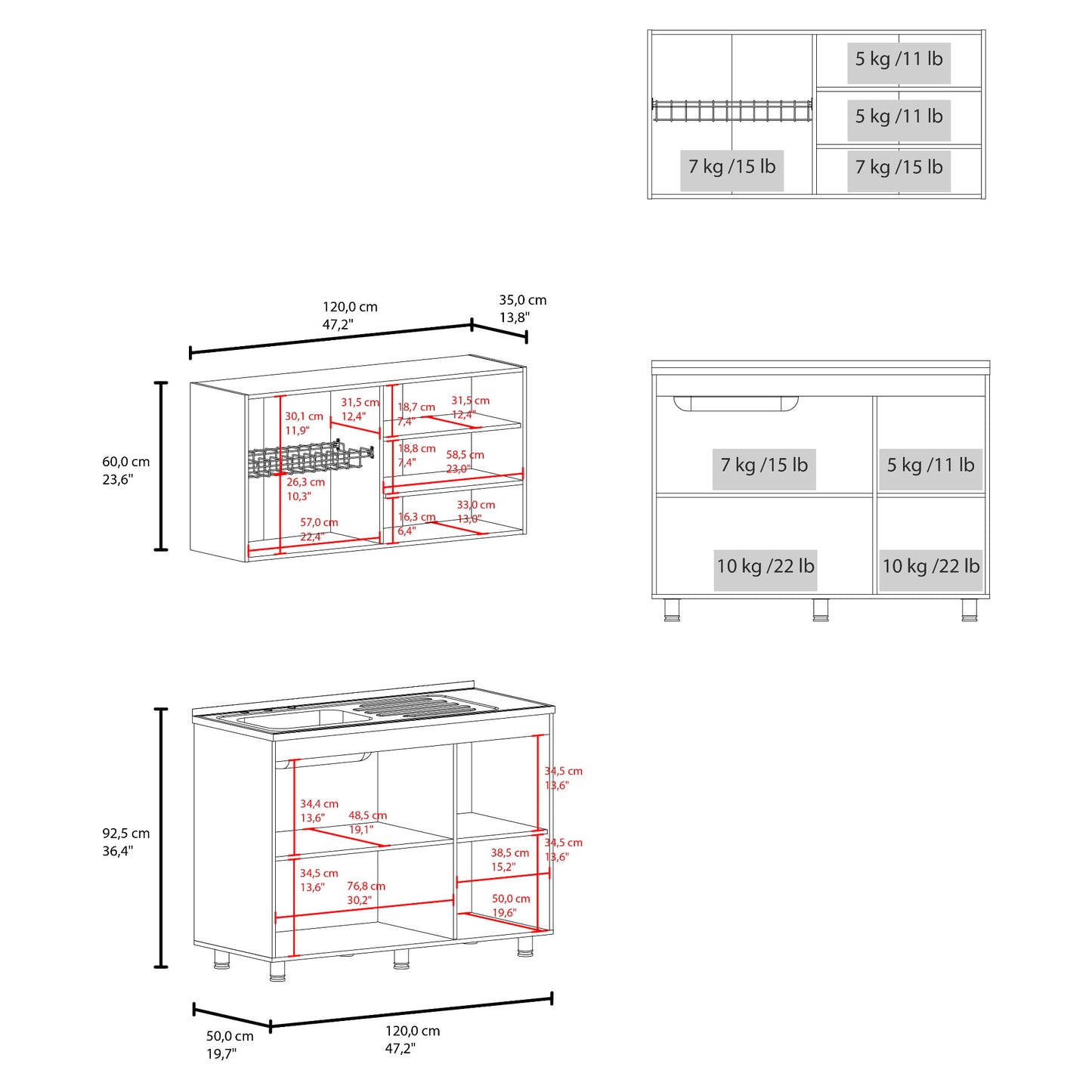 Cocina Completa Napoleon Set 92X120X50 Rta Kronos Blanco Zf
