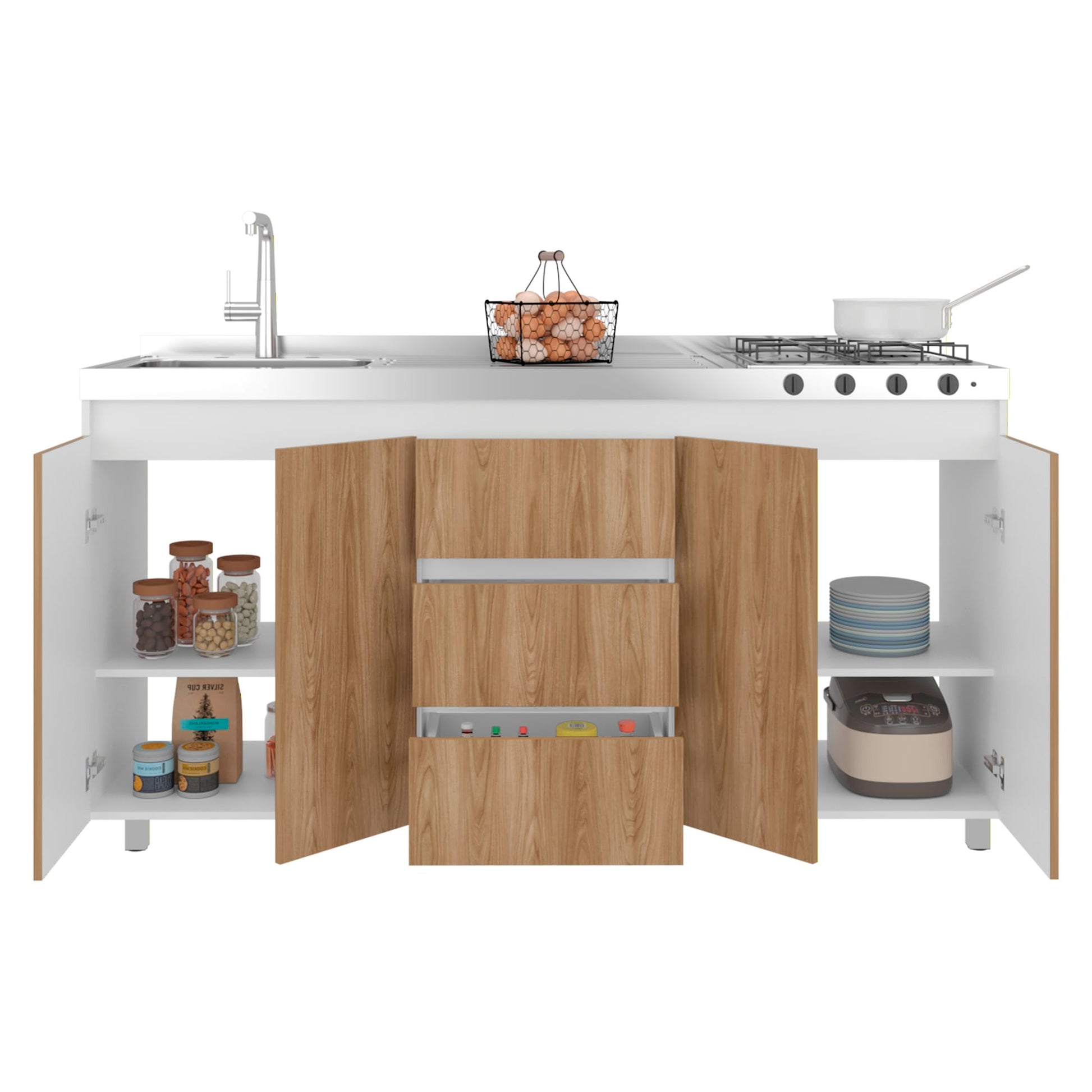 Mueble Inferior Cocina Boreal Izq 89X179X49 Rta Blanco Fresno