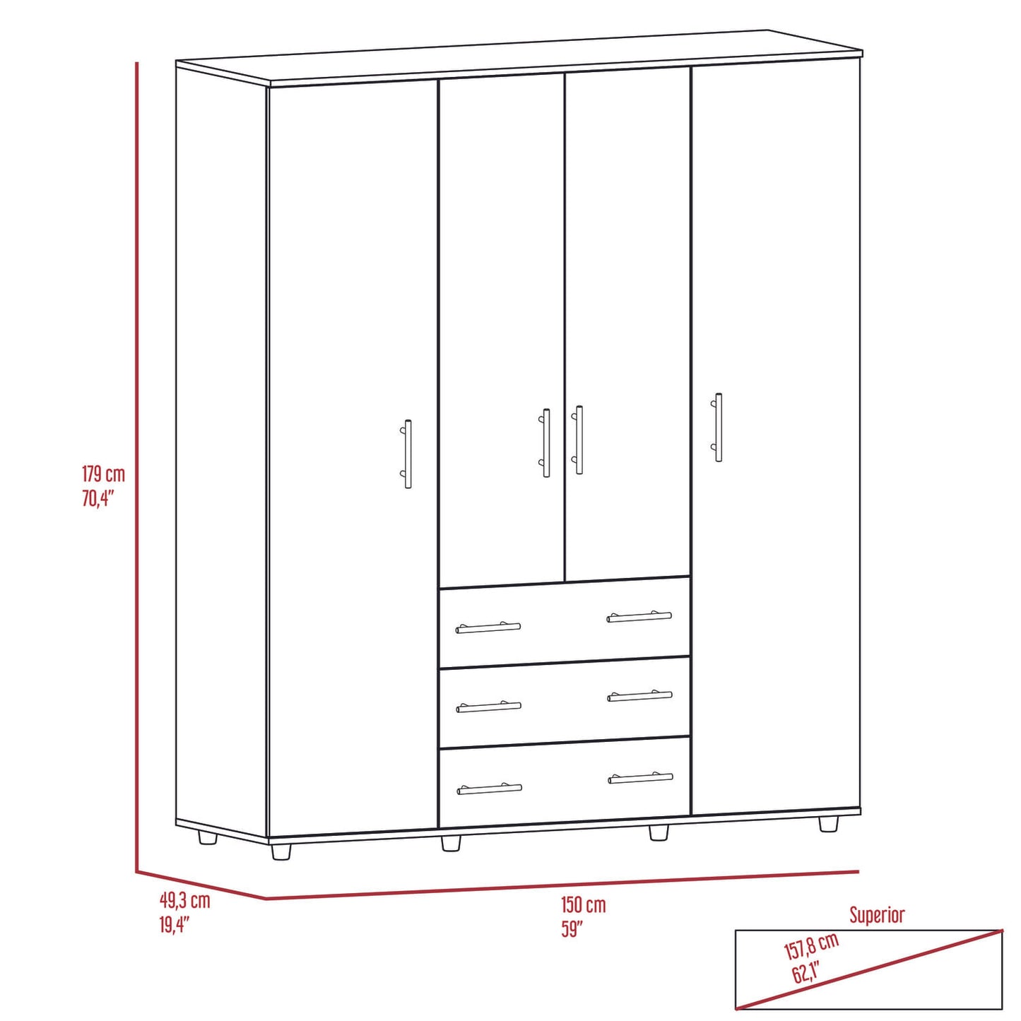 Closet Fontan 179X150X49 Rta Fresno Blanco