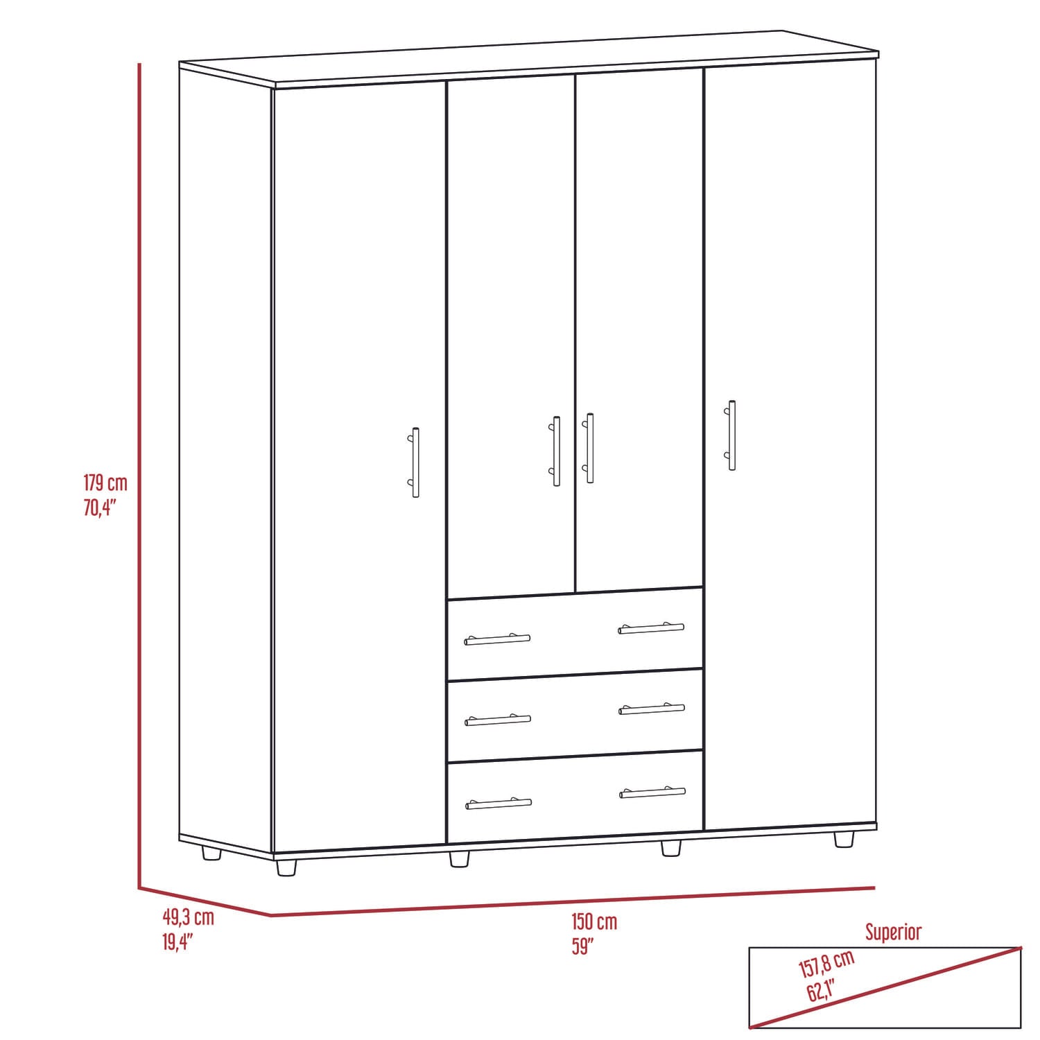 Closet Fontan 179X150X49 Rta Fresno Blanco