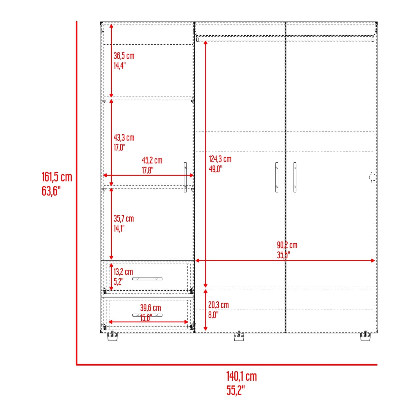 Closet Dassel 161X140X52 Rta Rovere