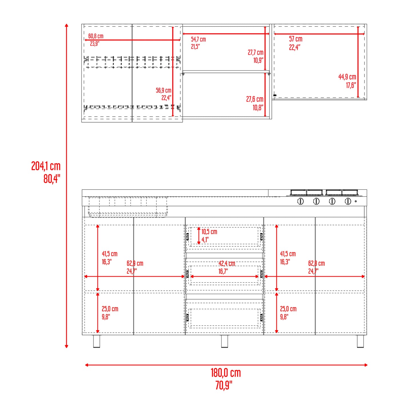 Cocina Boreal Izquierda 210X180X50 Rta Blanco Fresno