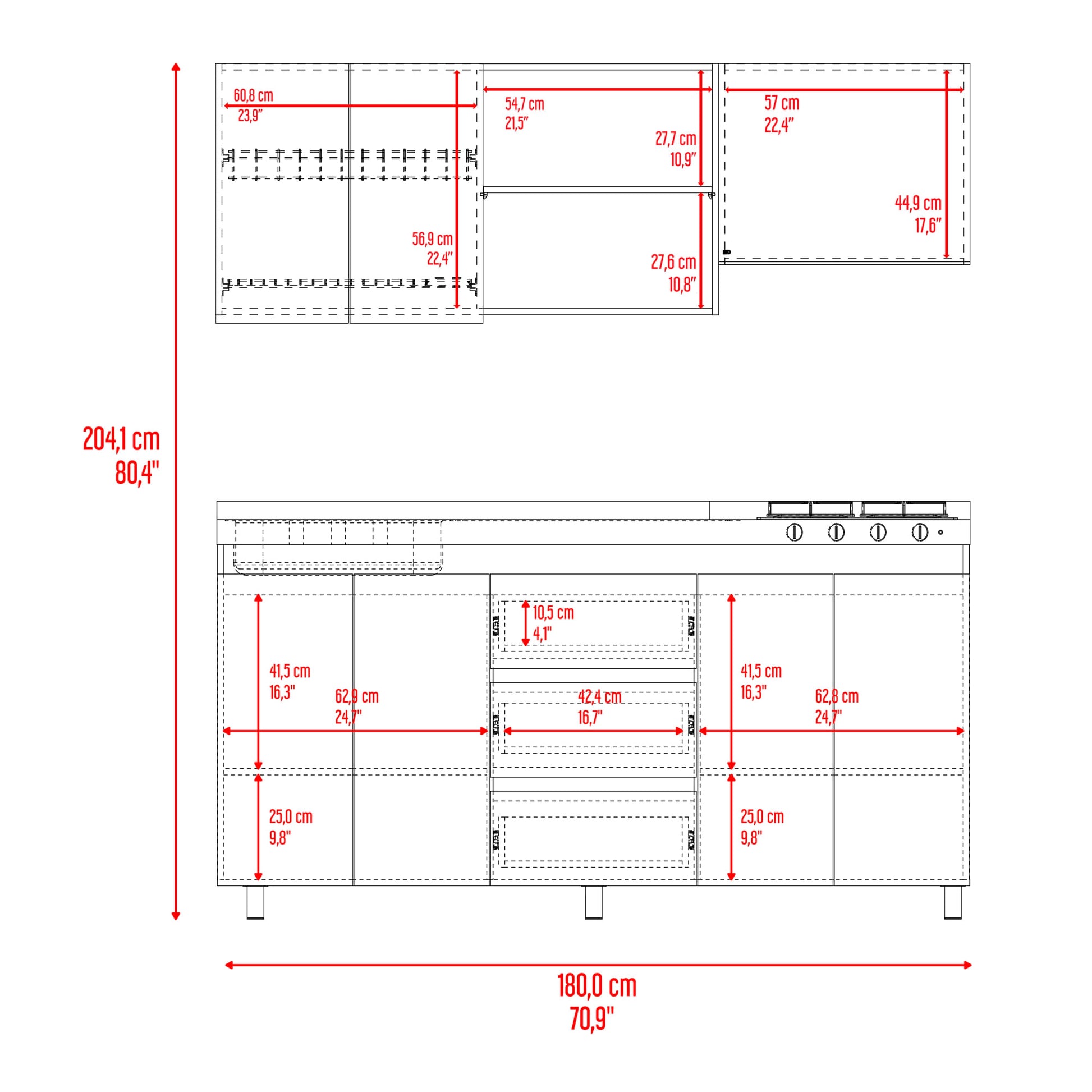 Cocina Boreal Izquierda 210X180X50 Rta Blanco Fresno