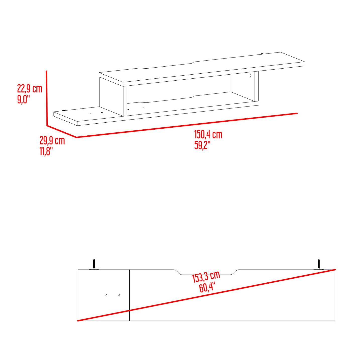Rack Para Tv Flotante Dili 55" 22X170X29 Rta Niebla