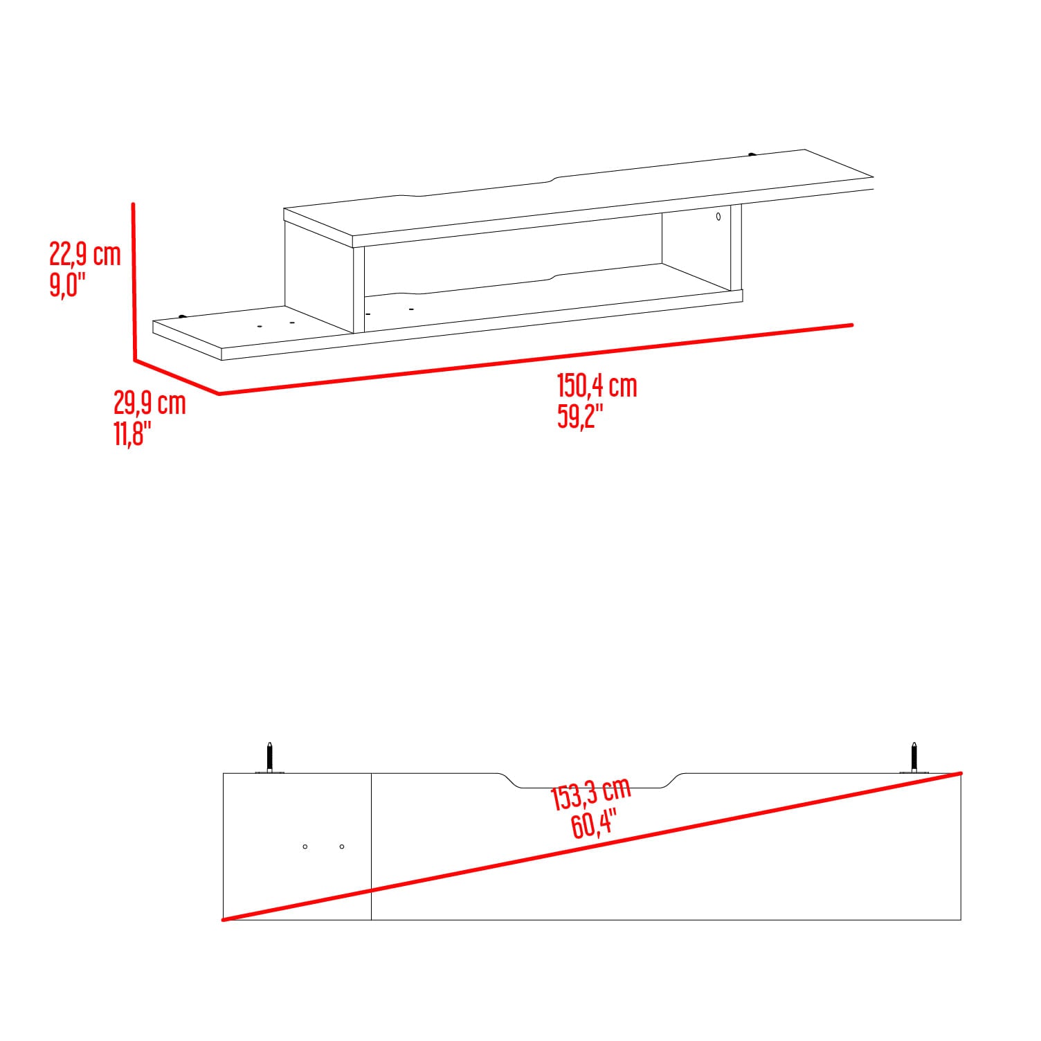 Rack Para Tv Flotante Dili 55" 22X170X29 Rta Niebla