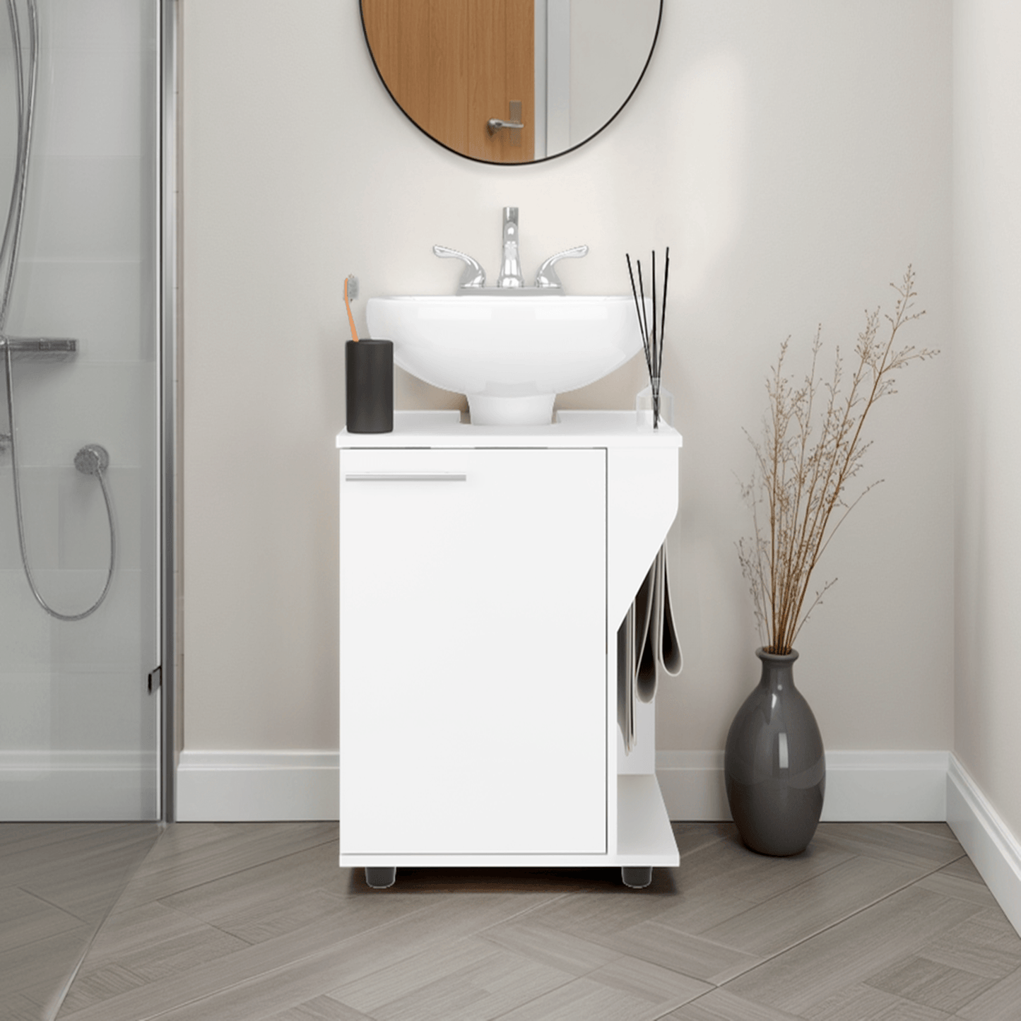 Mueble Lavamanos De Pedestal Phillips 62X56X41 Rta Blanco Zf
