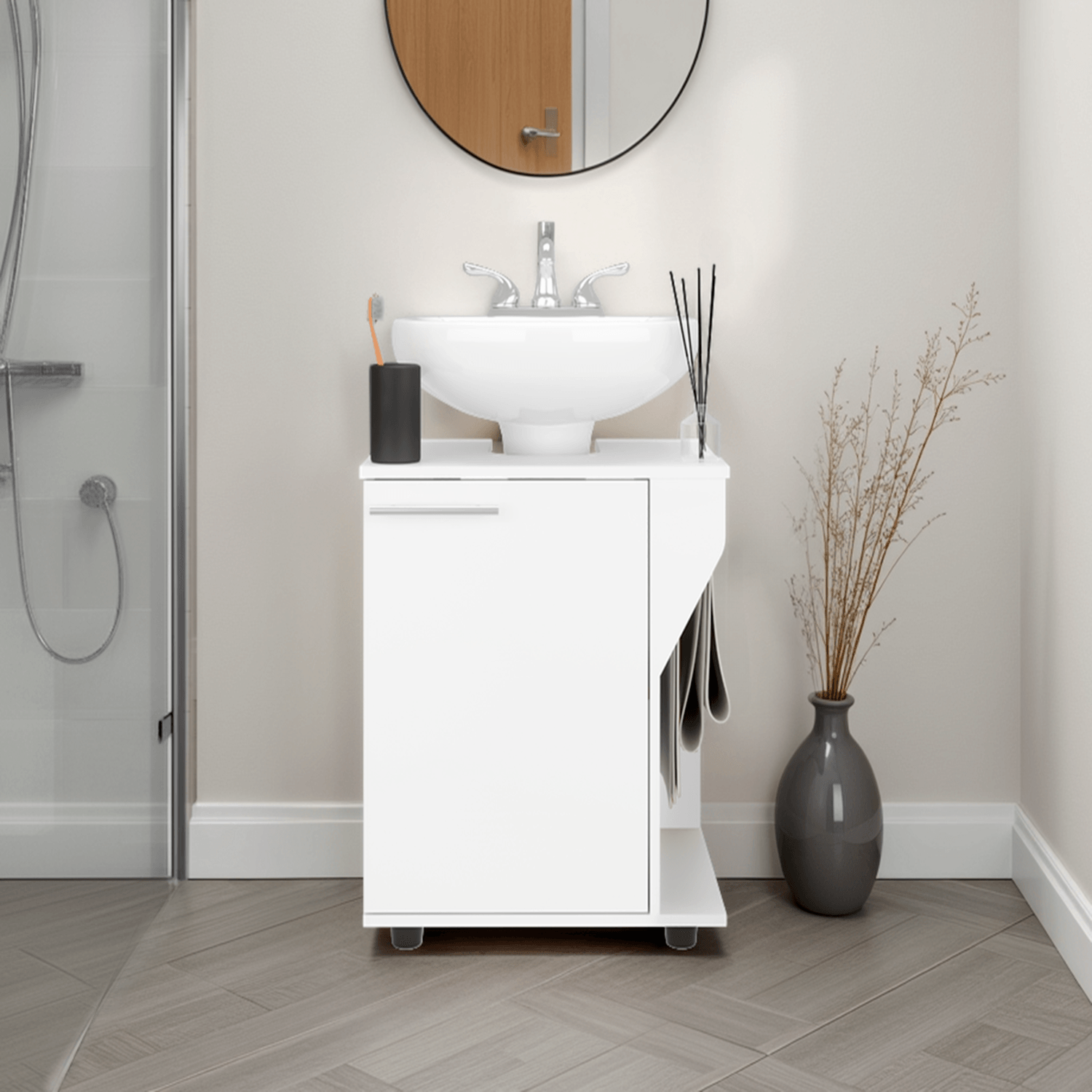 Mueble Lavamanos De Pedestal Phillips 62X56X41 Rta Blanco Zf
