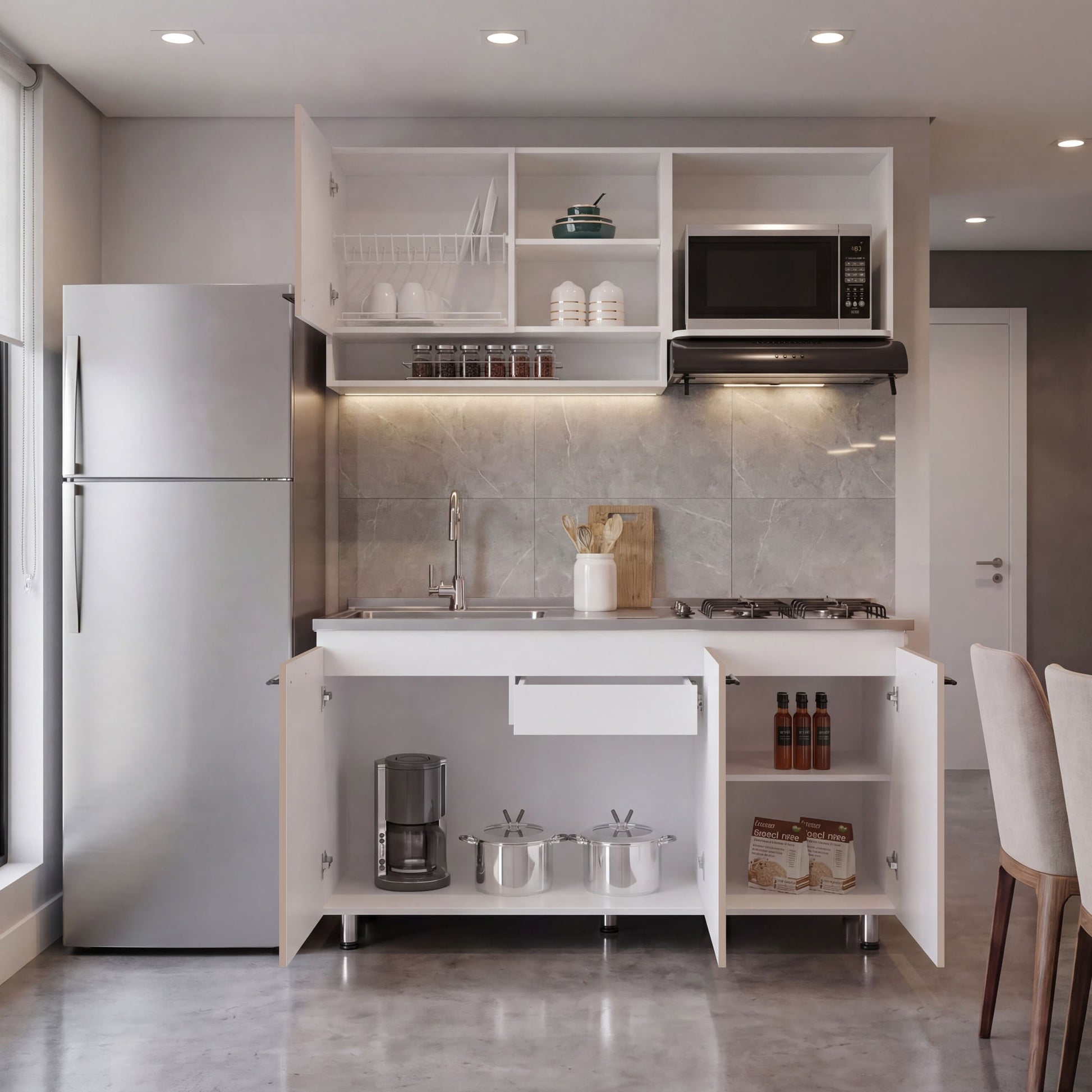 Cocina Orquidea Derecha 210X150X53 Rta Blanco Positano