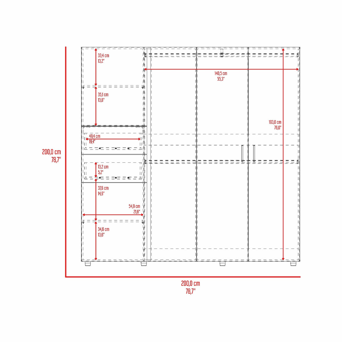 Closet Antalya 200X200X52 Rta Bardolino Blanco N/A
