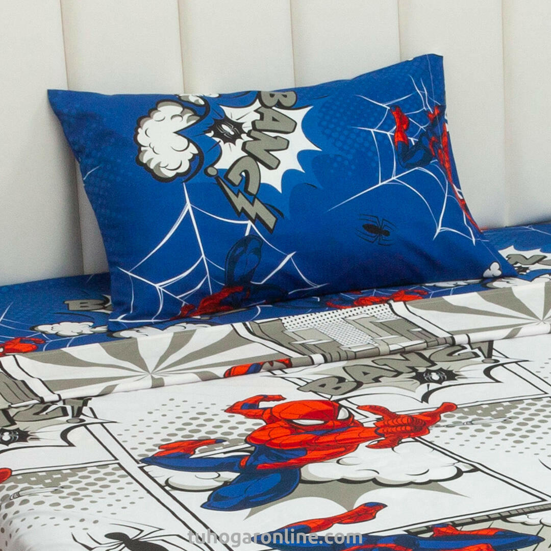 Juego De Sábana Con Cortina Disney Blanco Azul Spiderman Estampados Animados