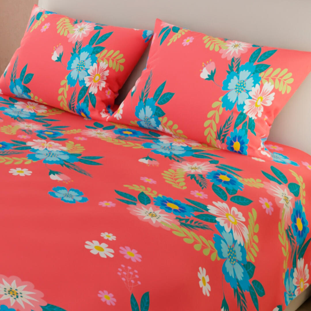 Juego De Sábanas Microfibra Suavizada Salmón Rosas Floral Confortable