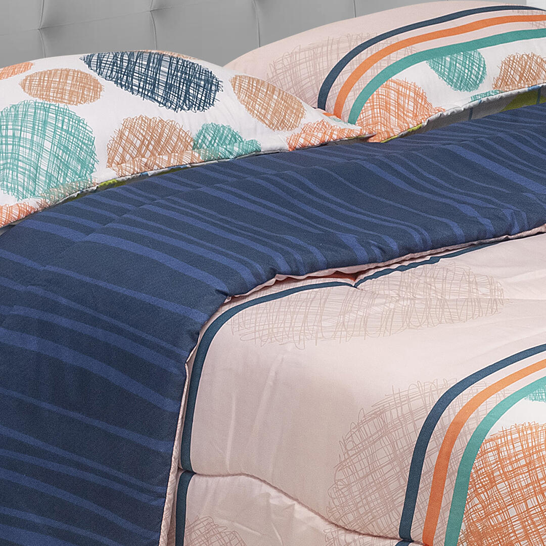 Cubrelecho Super Acolchado  Círculos En Rayas Azul  Ultra Suave