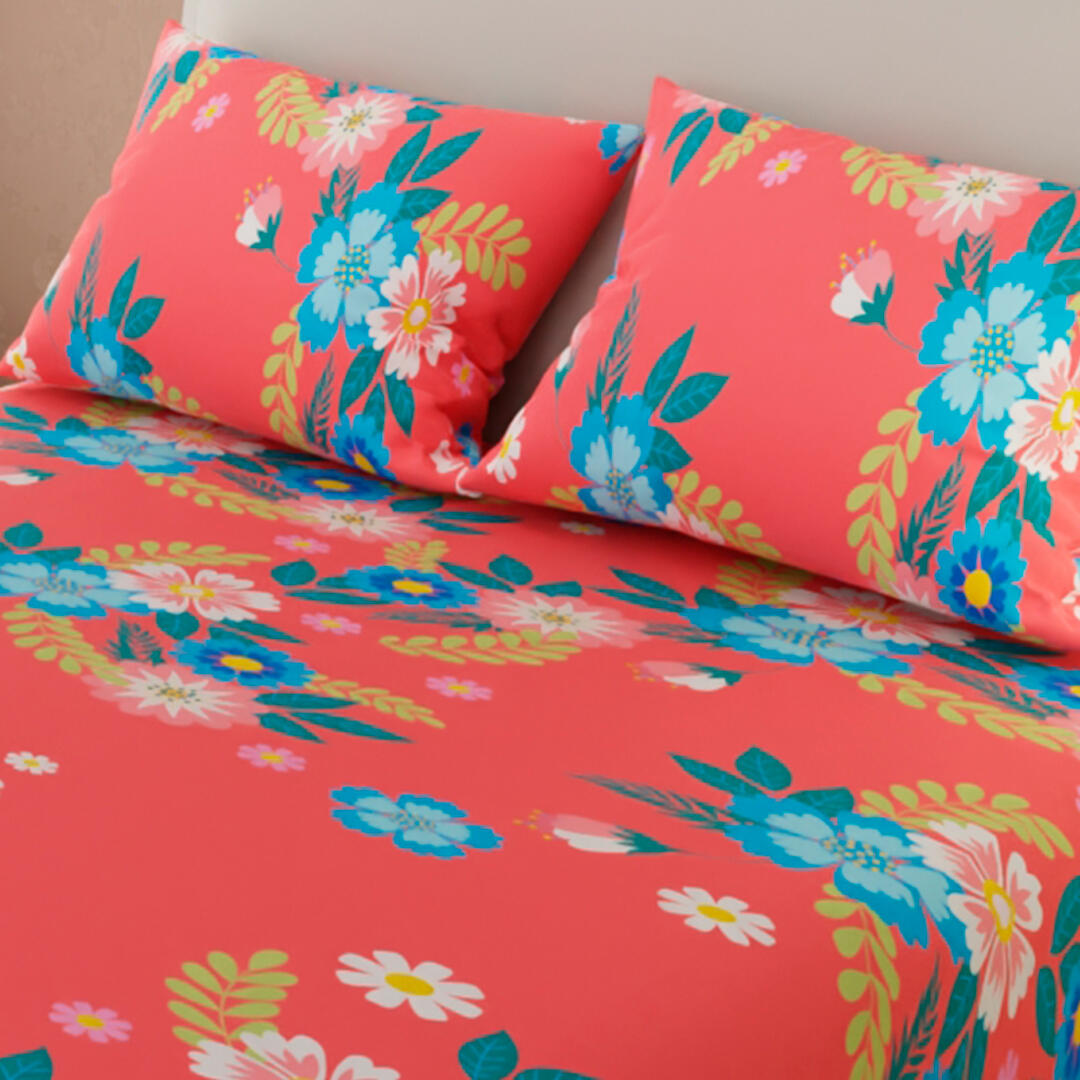Sabana Ajustable Floral Fondo Salmón