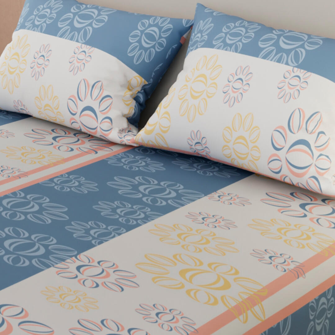 Sábana Ajustable Estampado Flores De Verano Fondo Lila Con Blanco Práctica