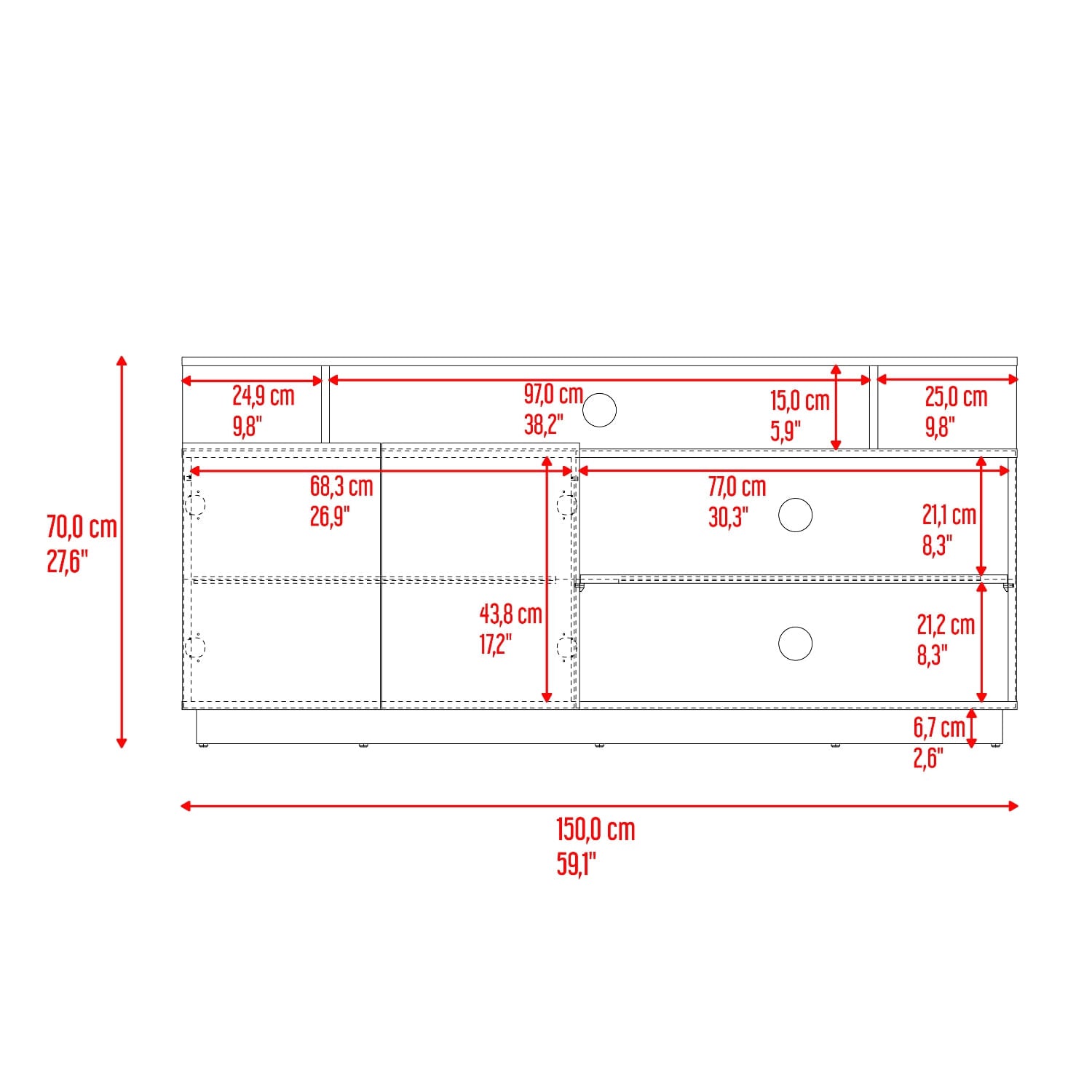 Mesa De Tv Hope 65" 70X150X35 Rta Fresno Capri