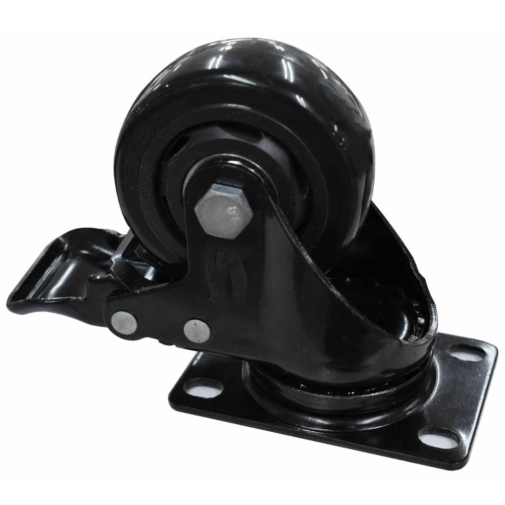 Rodachines 3 Plano Negro Con Freno Giratorio 75Mm 100Kg Individual Ht80022
